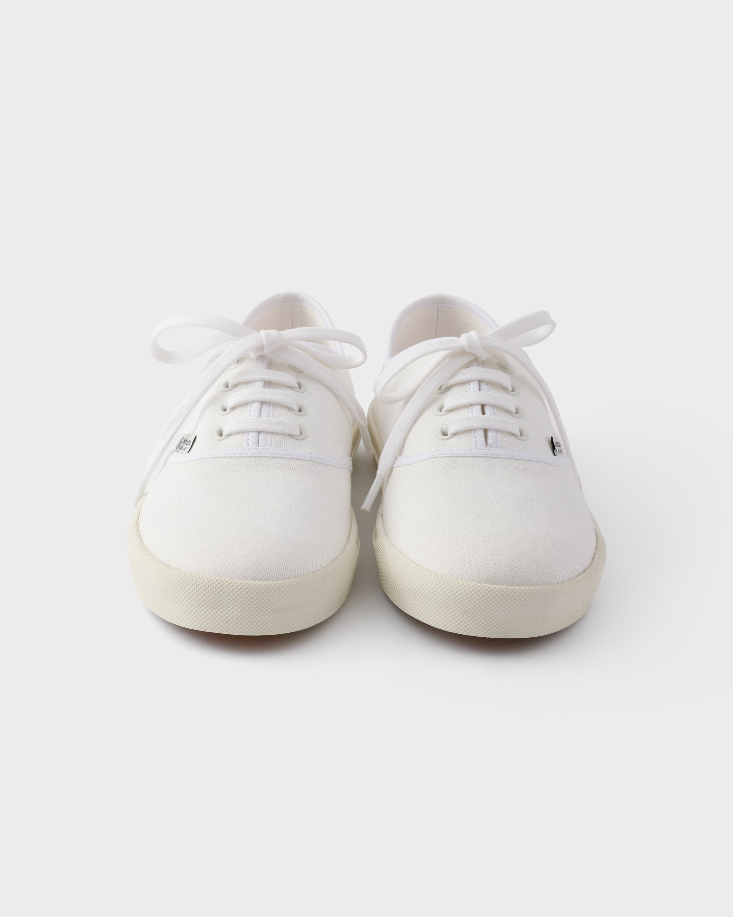 White Drill Fabric Laced Sneakers | PRADA
