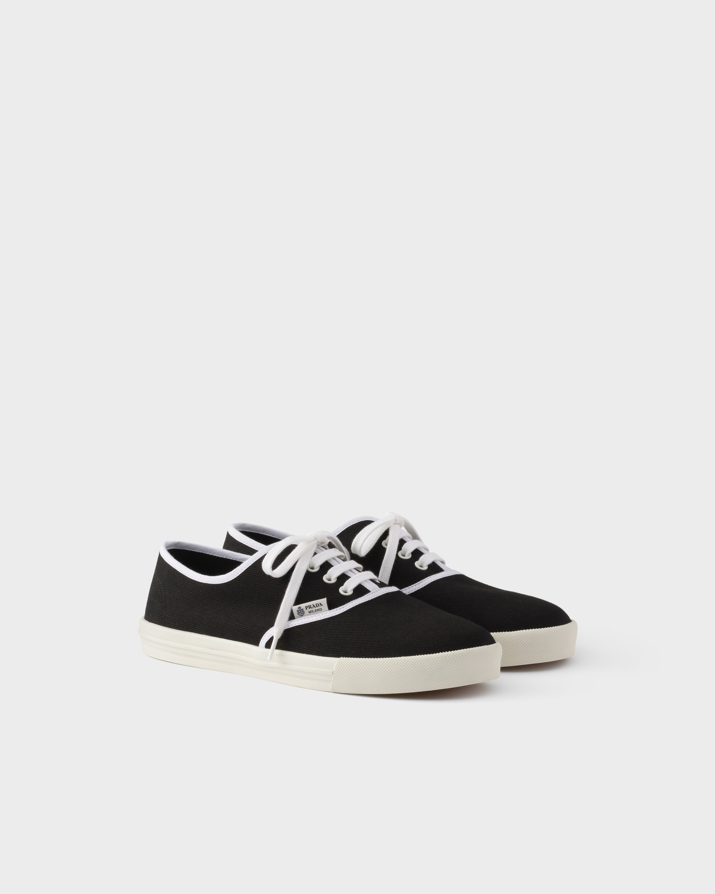 Black Drill Fabric Laced Sneakers | PRADA