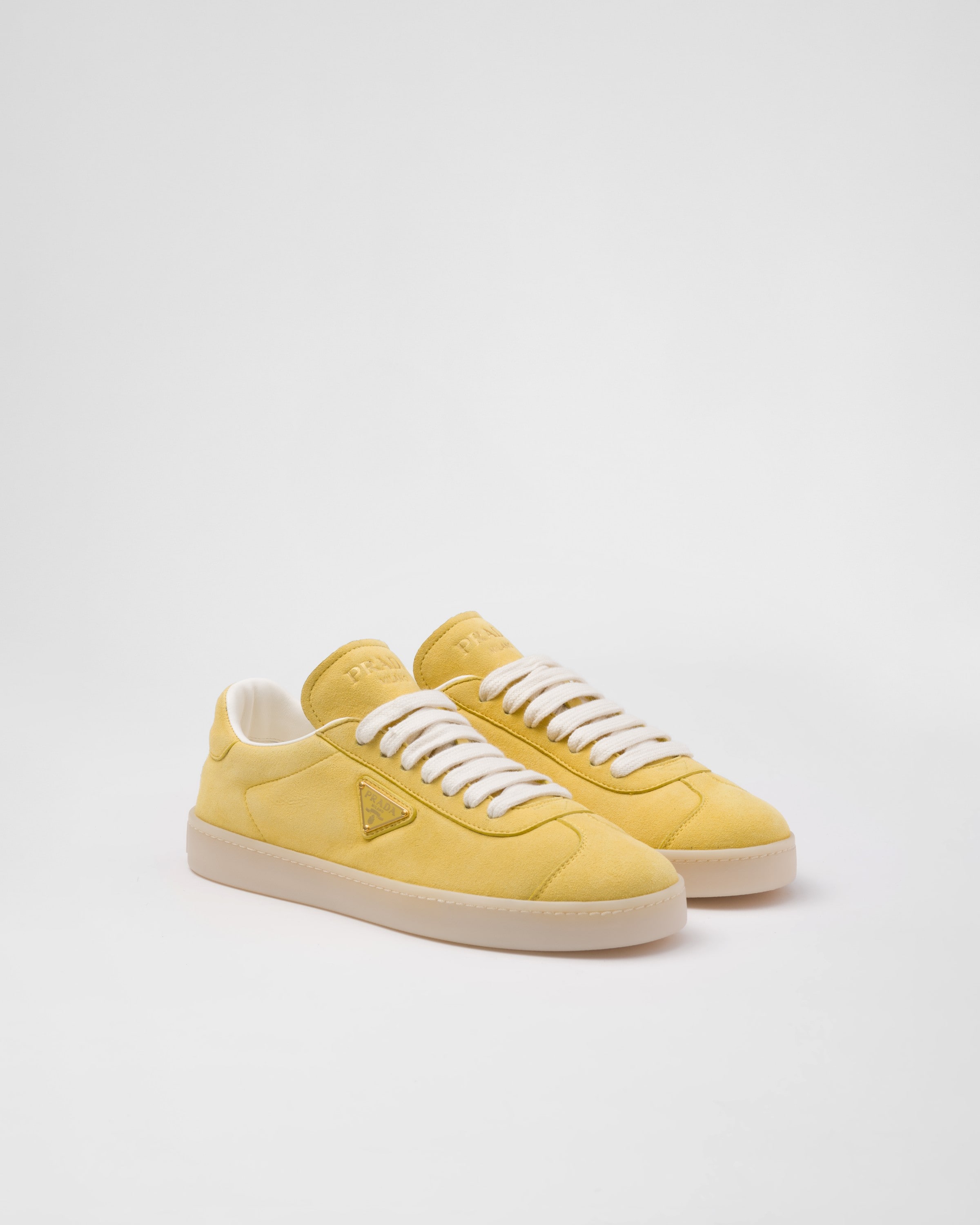 Shop Prada Suede Sneakers In Sunny Yellow