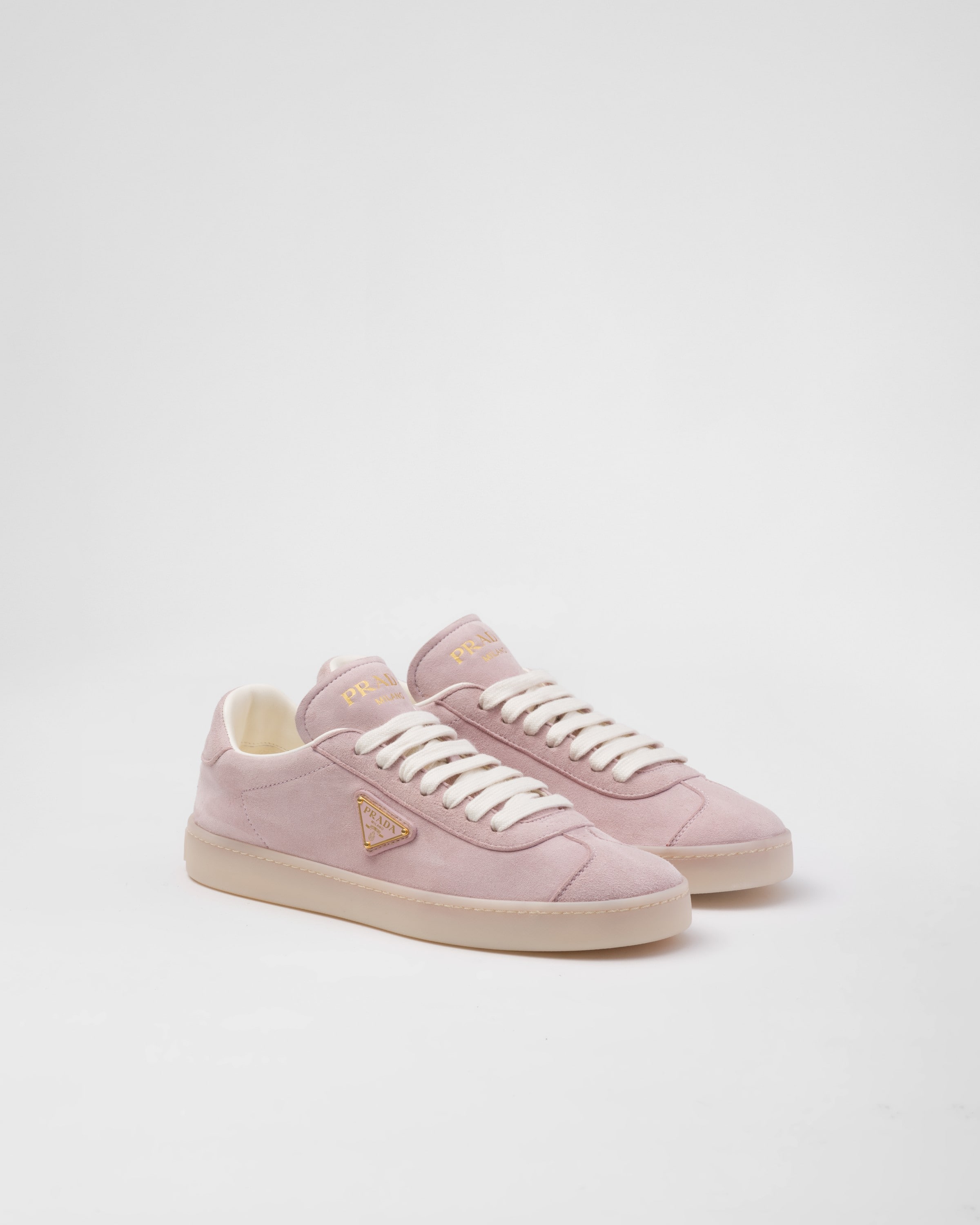 Shop Prada Suede Sneakers In Alabaster Pink