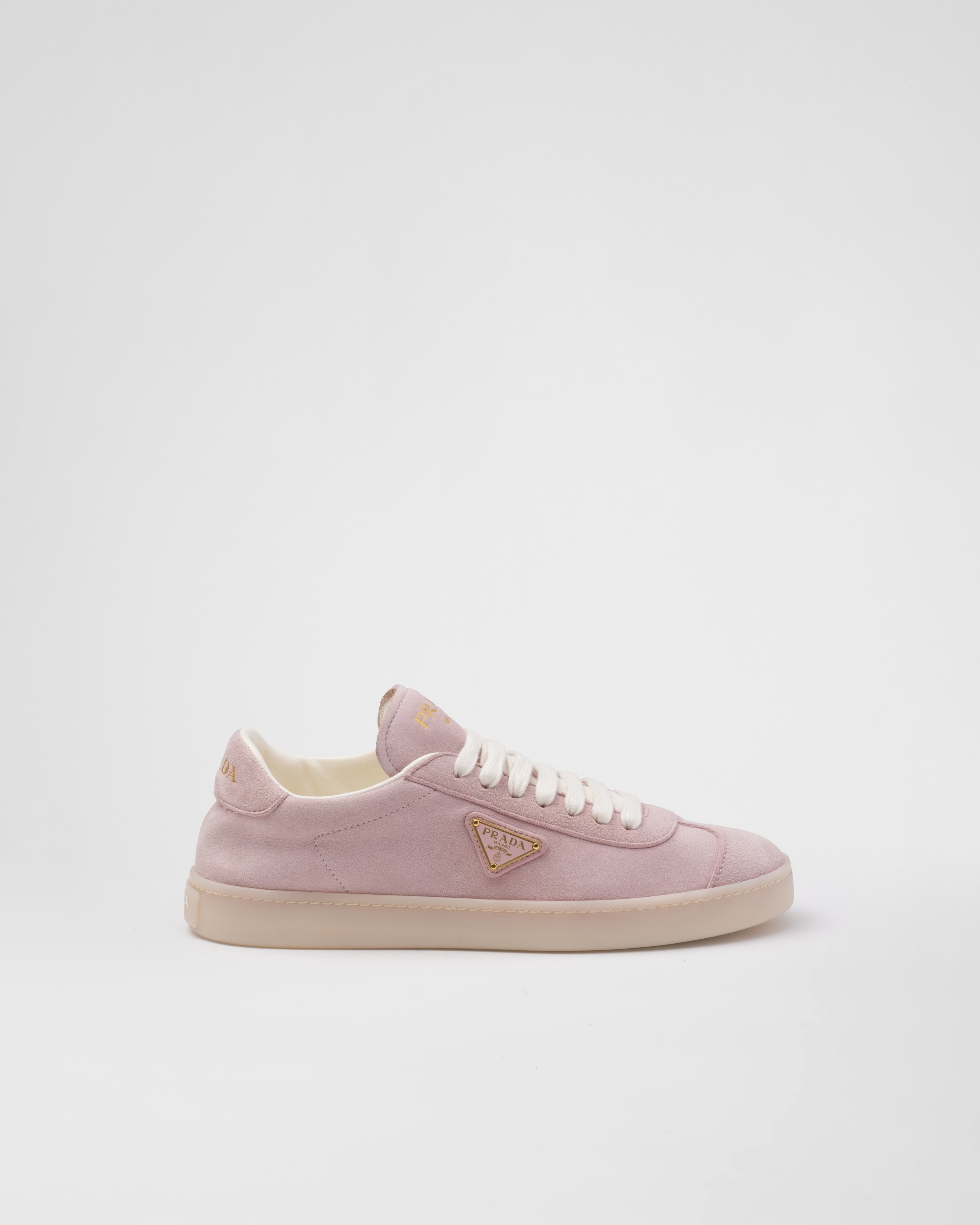 Shop Prada Suede Sneakers In Alabaster Pink