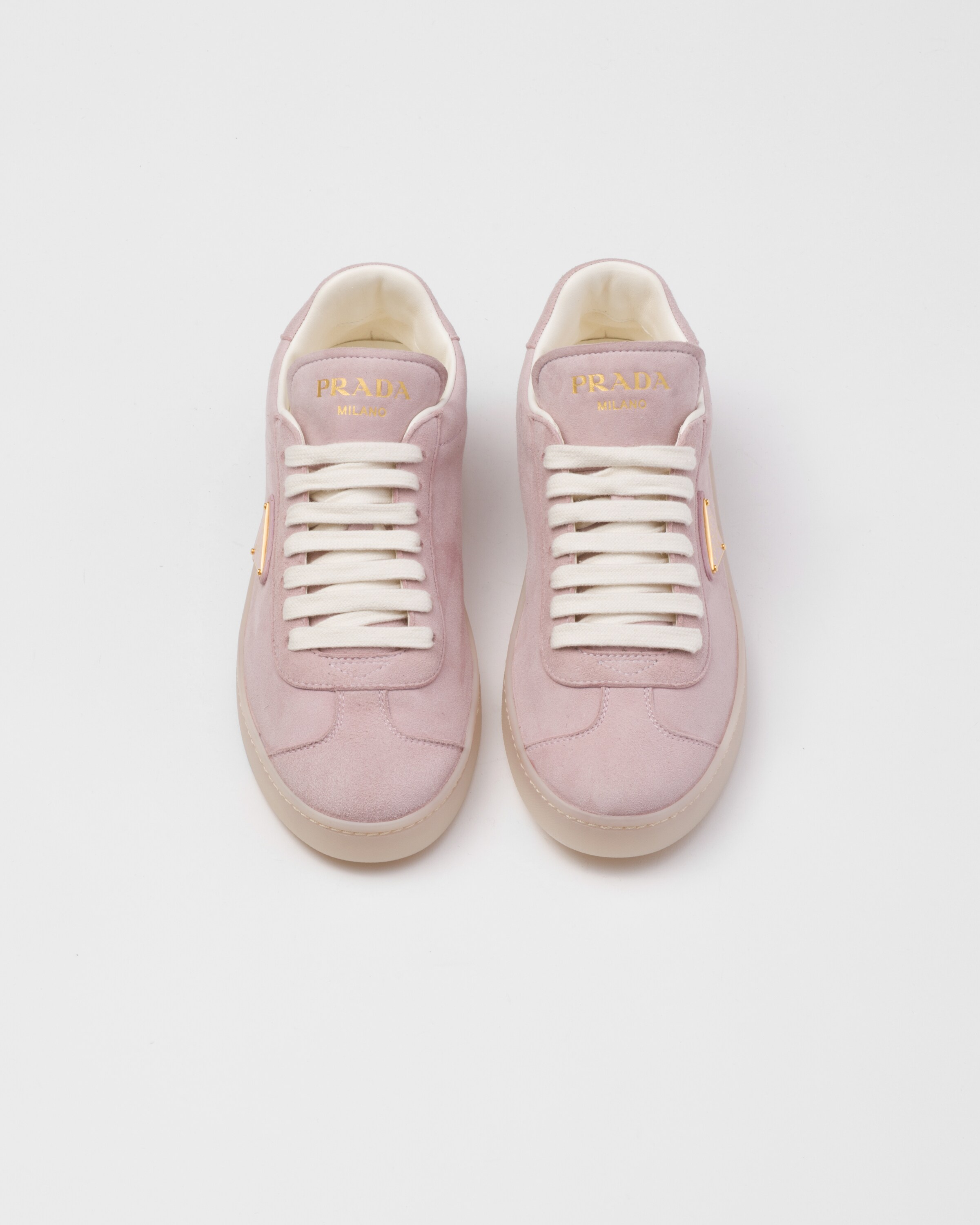 Shop Prada Suede Sneakers In Alabaster Pink