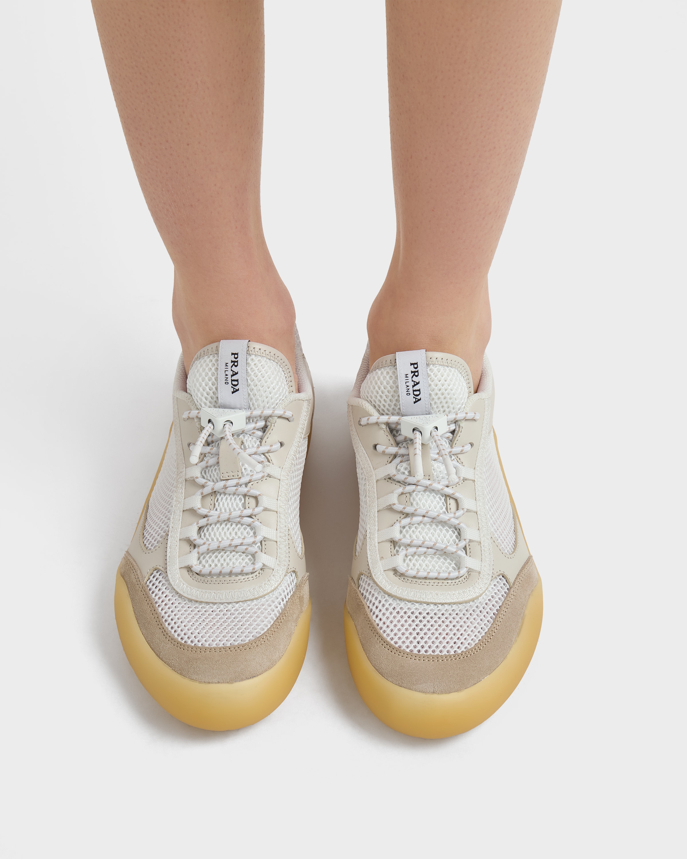 Chalk White Speedrock Mesh Fabric Sneakers | PRADA - United States