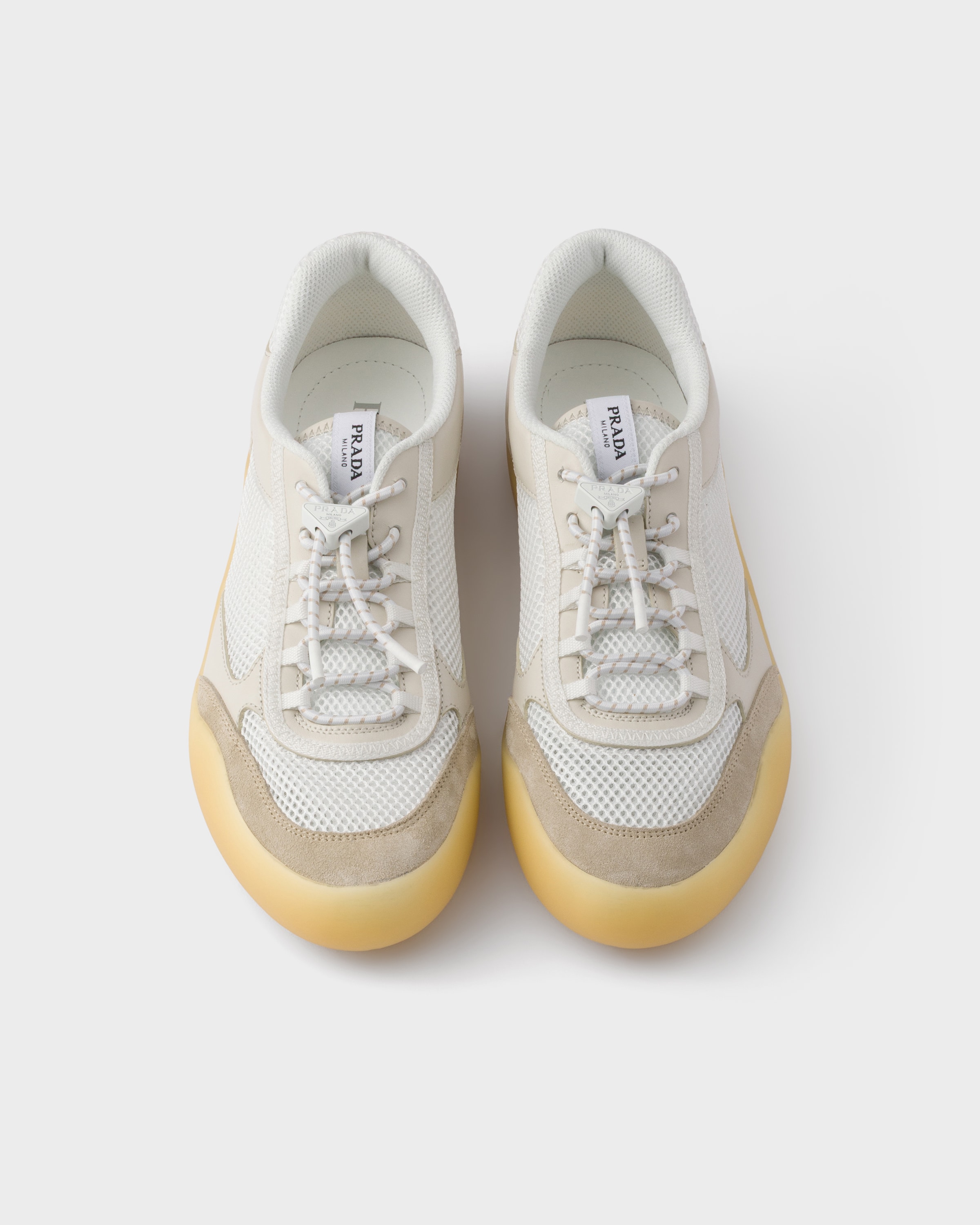 Chalk White Speedrock Mesh Fabric Sneakers | PRADA - United States