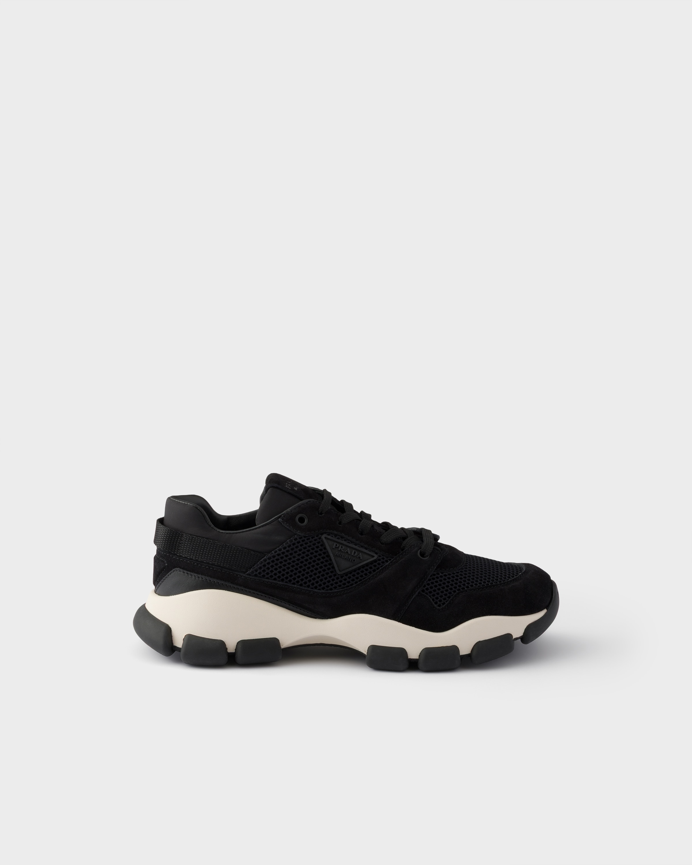 Prada Sneakers In Rete E Pelle Scamosciata, Donna, Nero, Taglia 35