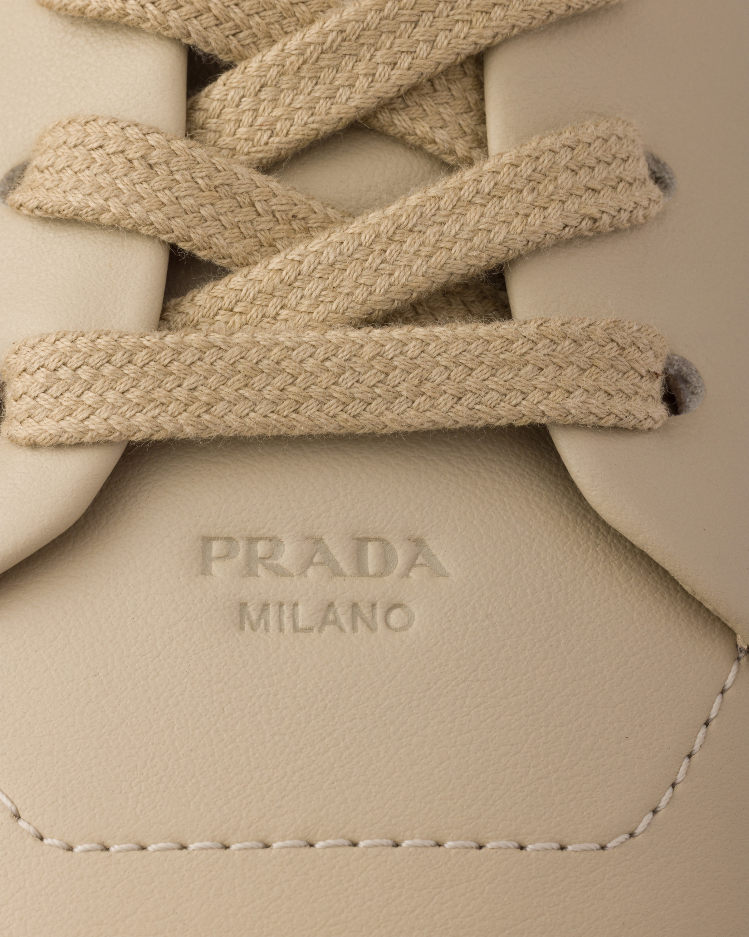 Desert Beige Court Leather Sneakers | PRADA - United States