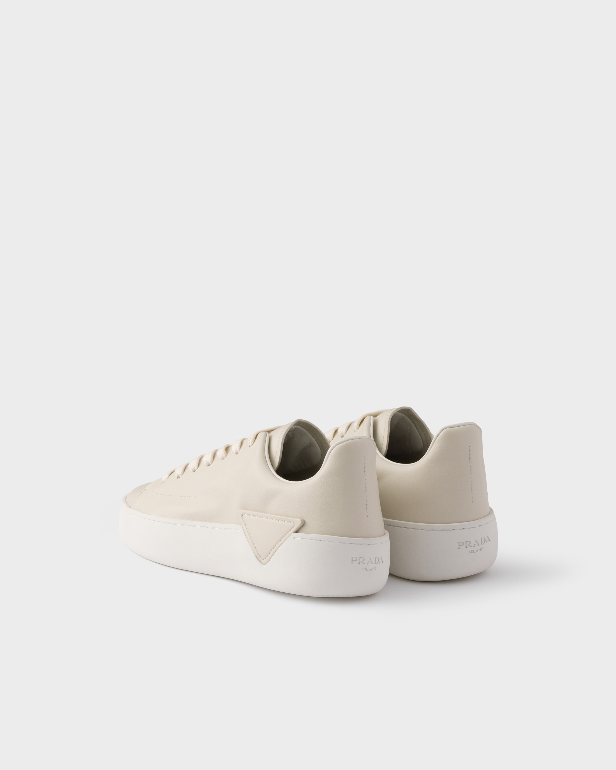 Chalk White Court Leather Sneakers | PRADA - United States