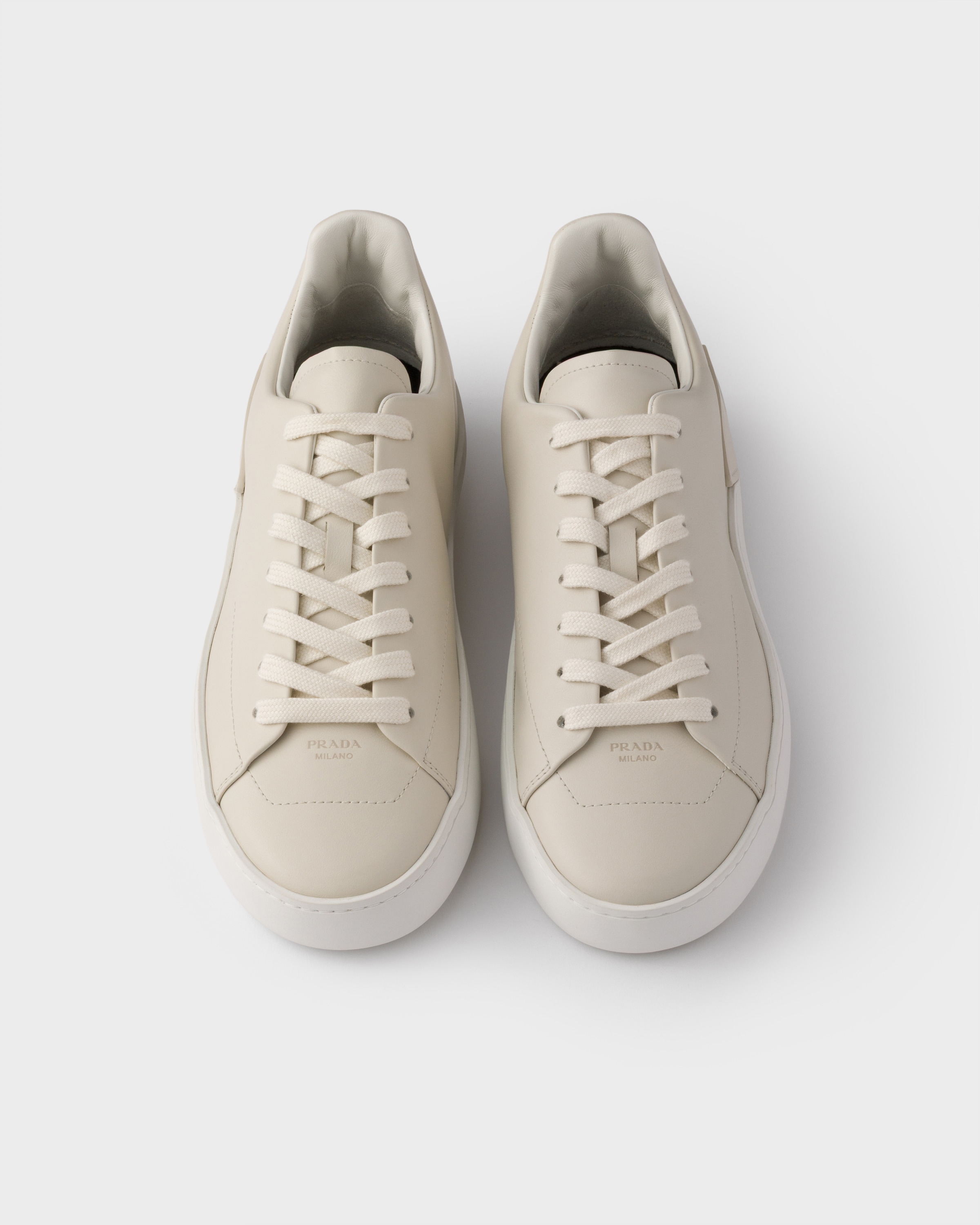 Chalk White Court leather sneakers | PRADA - United States
