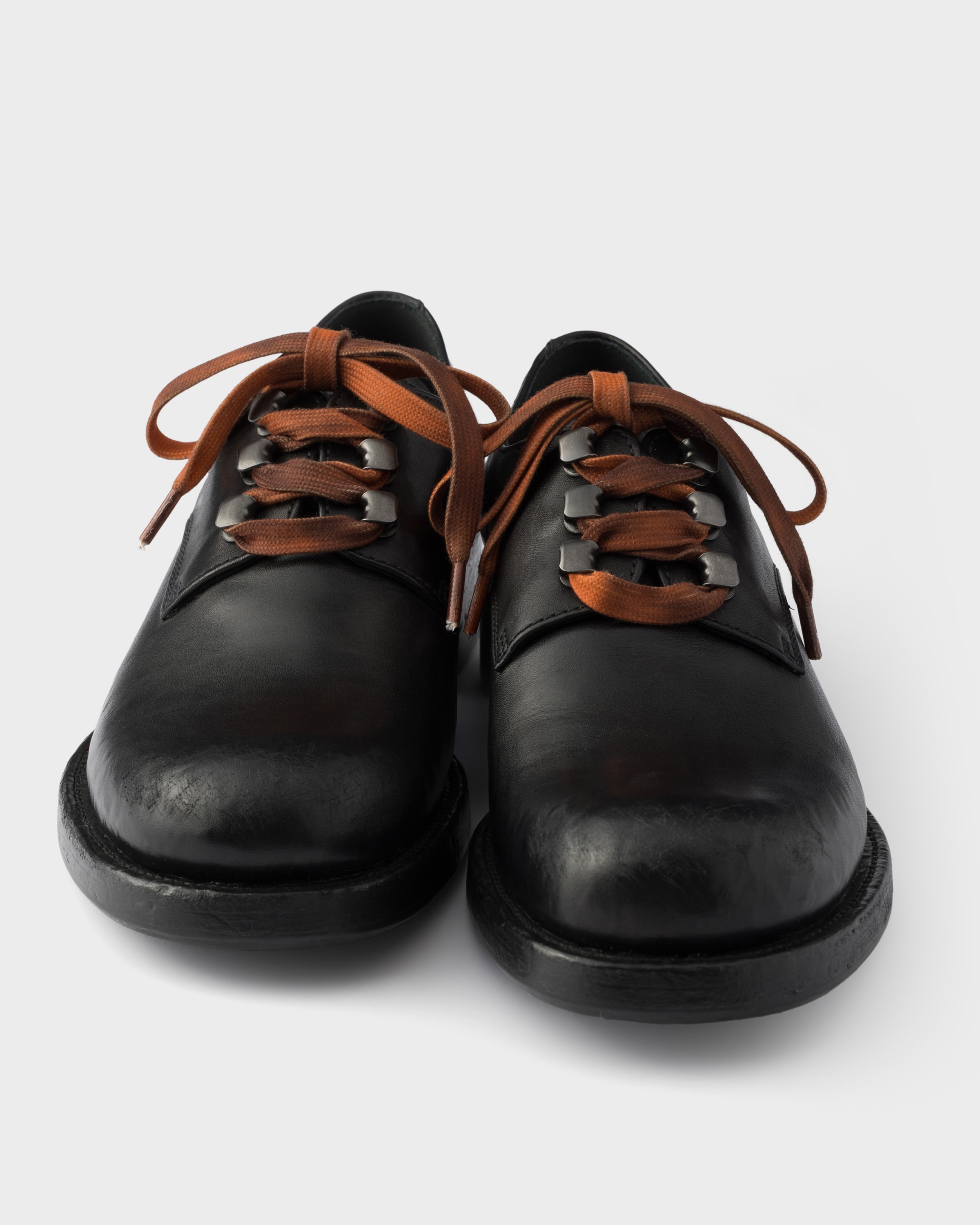 Black Antiqued Leather Lace-up Shoes | PRADA - Japan