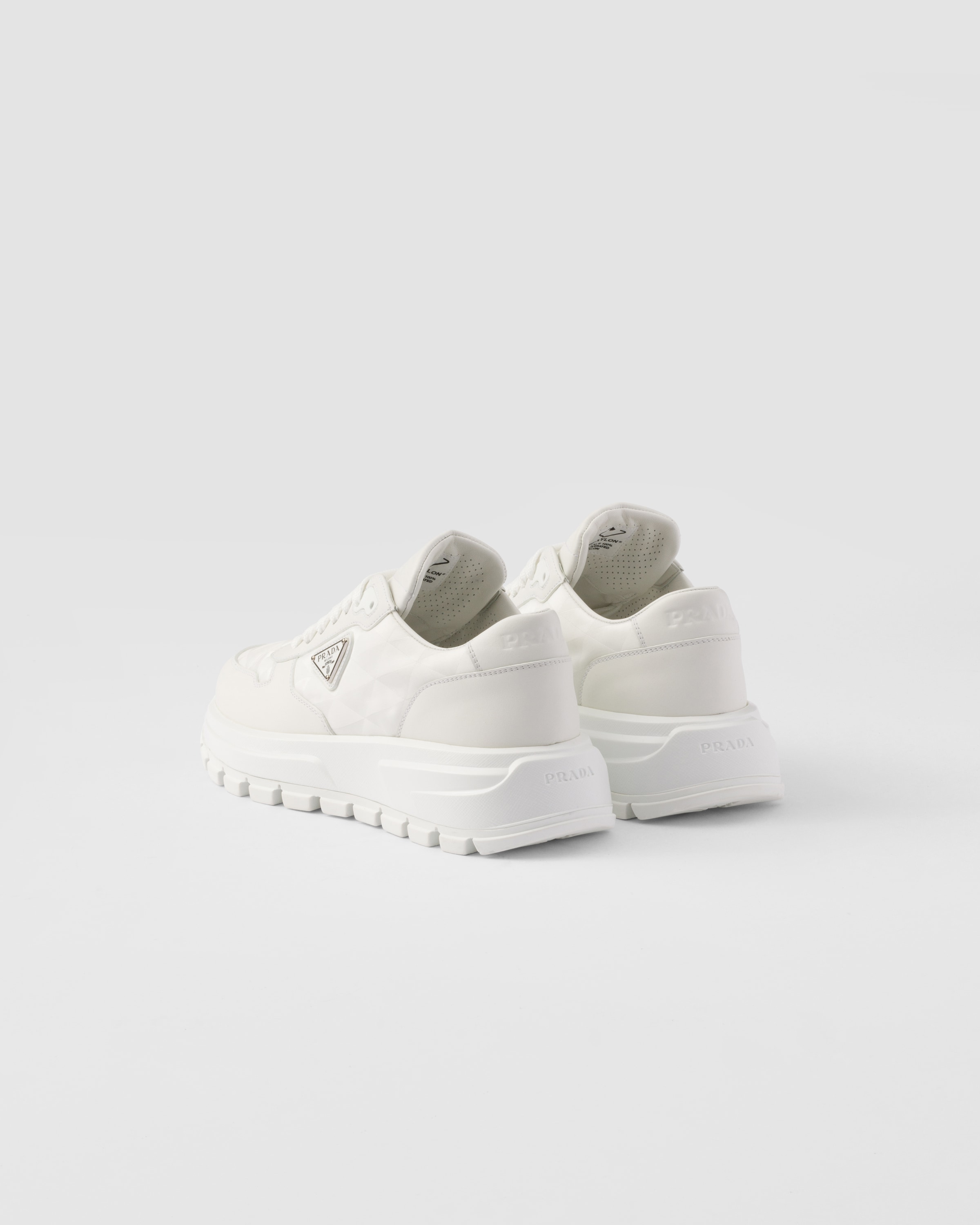 White Prax 01 Re nylon And Leather Sneakers PRADA