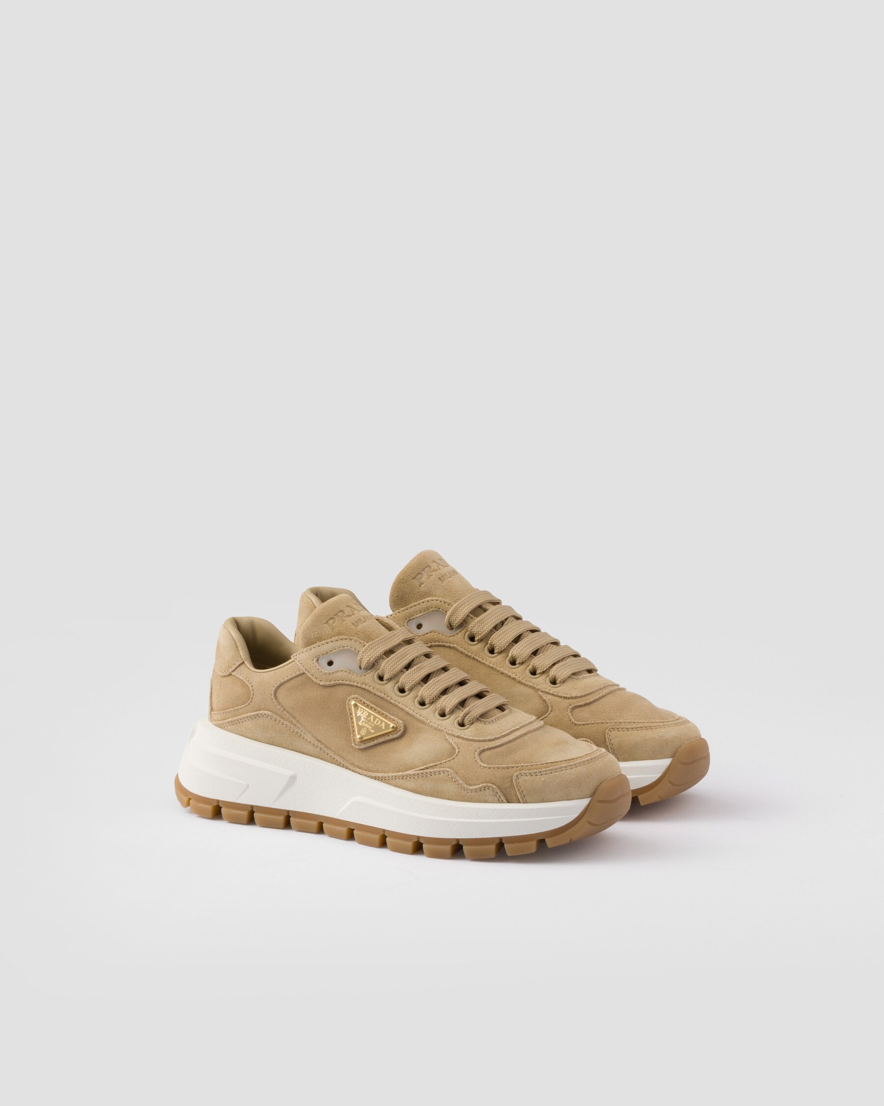 Ecru Prax 01 Suede Sneakers | PRADA