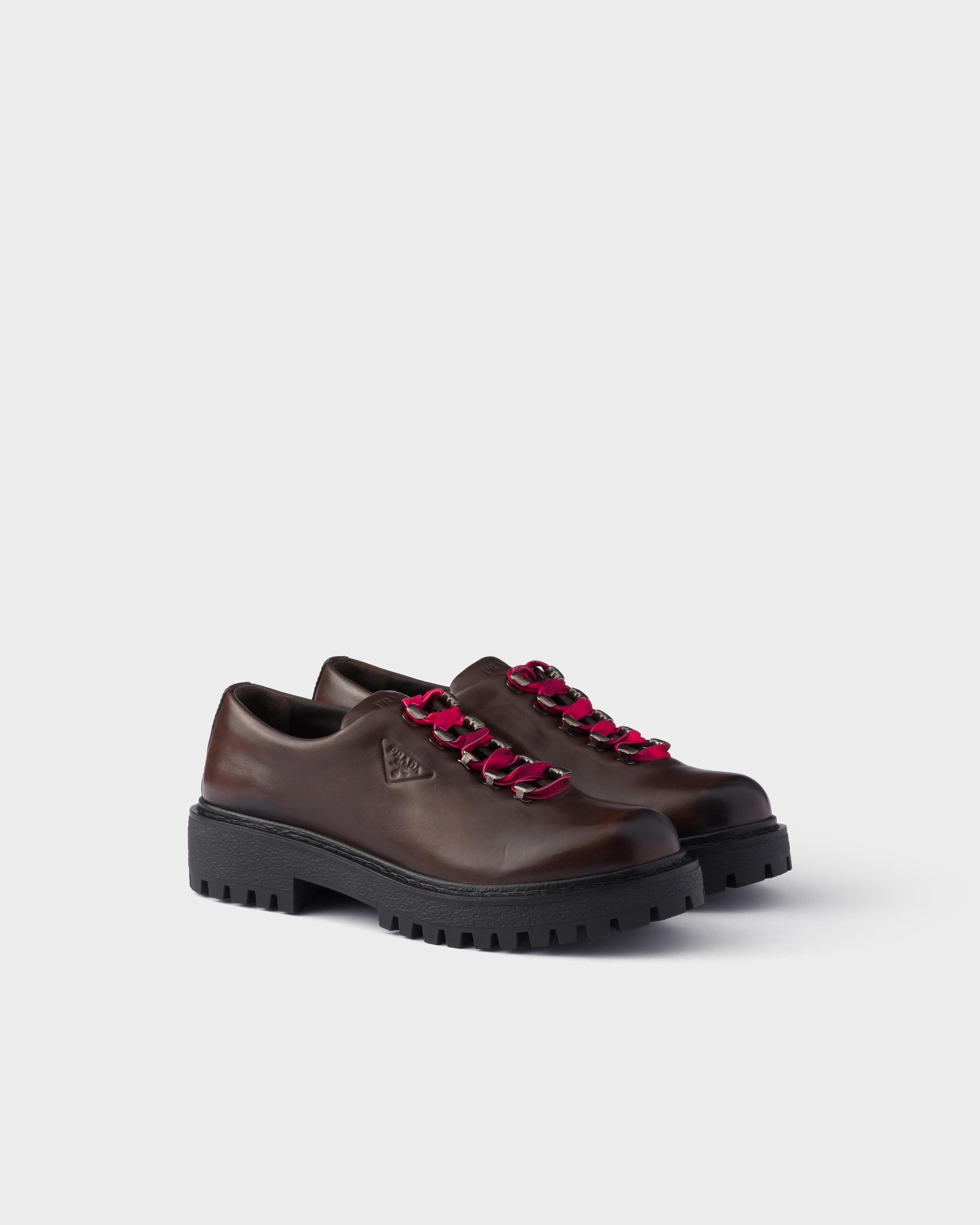 PRADA レースアップ パンプス ダークブラウン 37(24cm相当) ブラウン レザー レースアップシューズ | PRADA - 日本