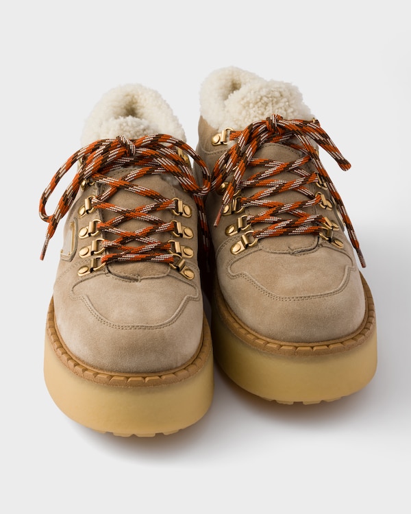 Shearling-lined suede booties - Desert Beige Shearling-lined suede booties - Desert Beige