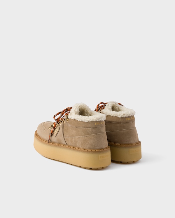 Shearling-lined suede booties - Desert Beige Shearling-lined suede booties - Desert Beige