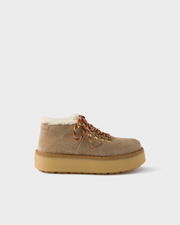 Shearling-lined suede booties - Desert Beige Shearling-lined suede booties - Desert Beige