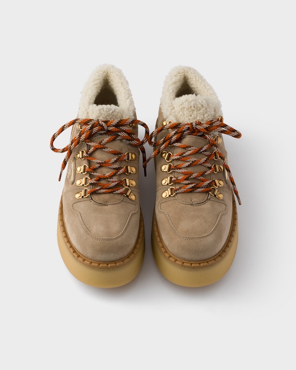 Shearling-lined suede booties - Desert Beige Shearling-lined suede booties - Desert Beige
