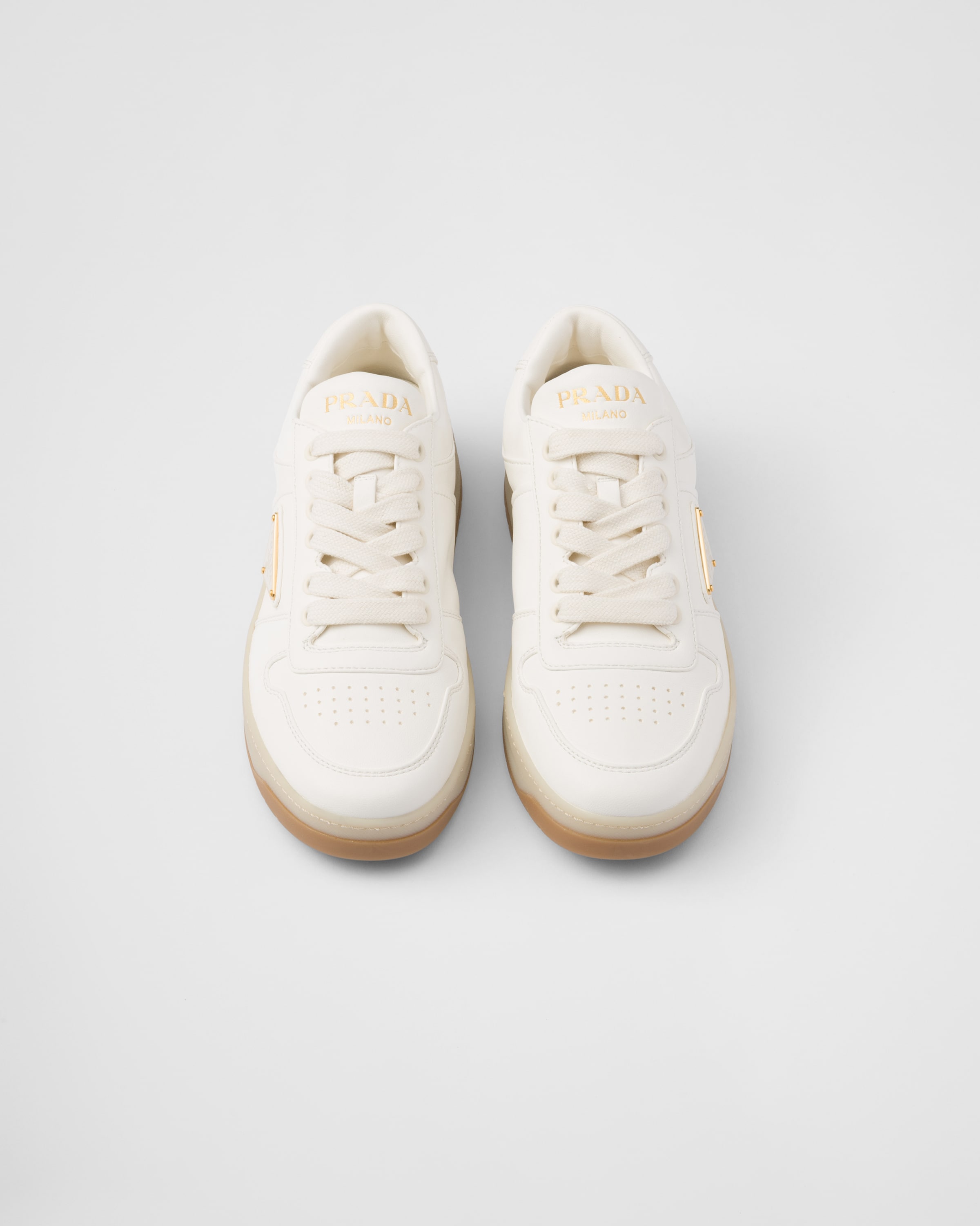 Prada Off White Downtown Lace Up Sneakers In Ivory