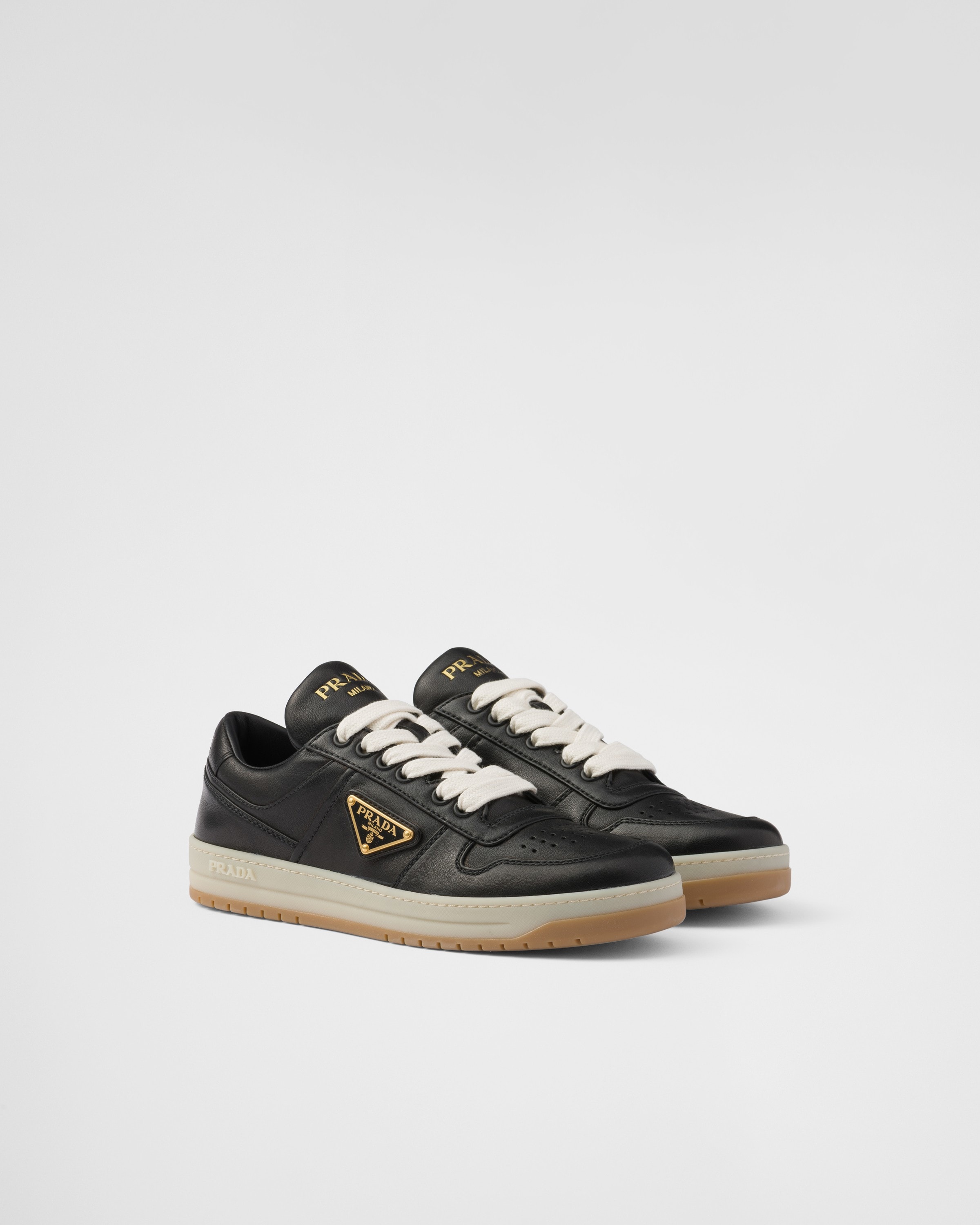 Prada Black Leather Downtown Sneakers In Black