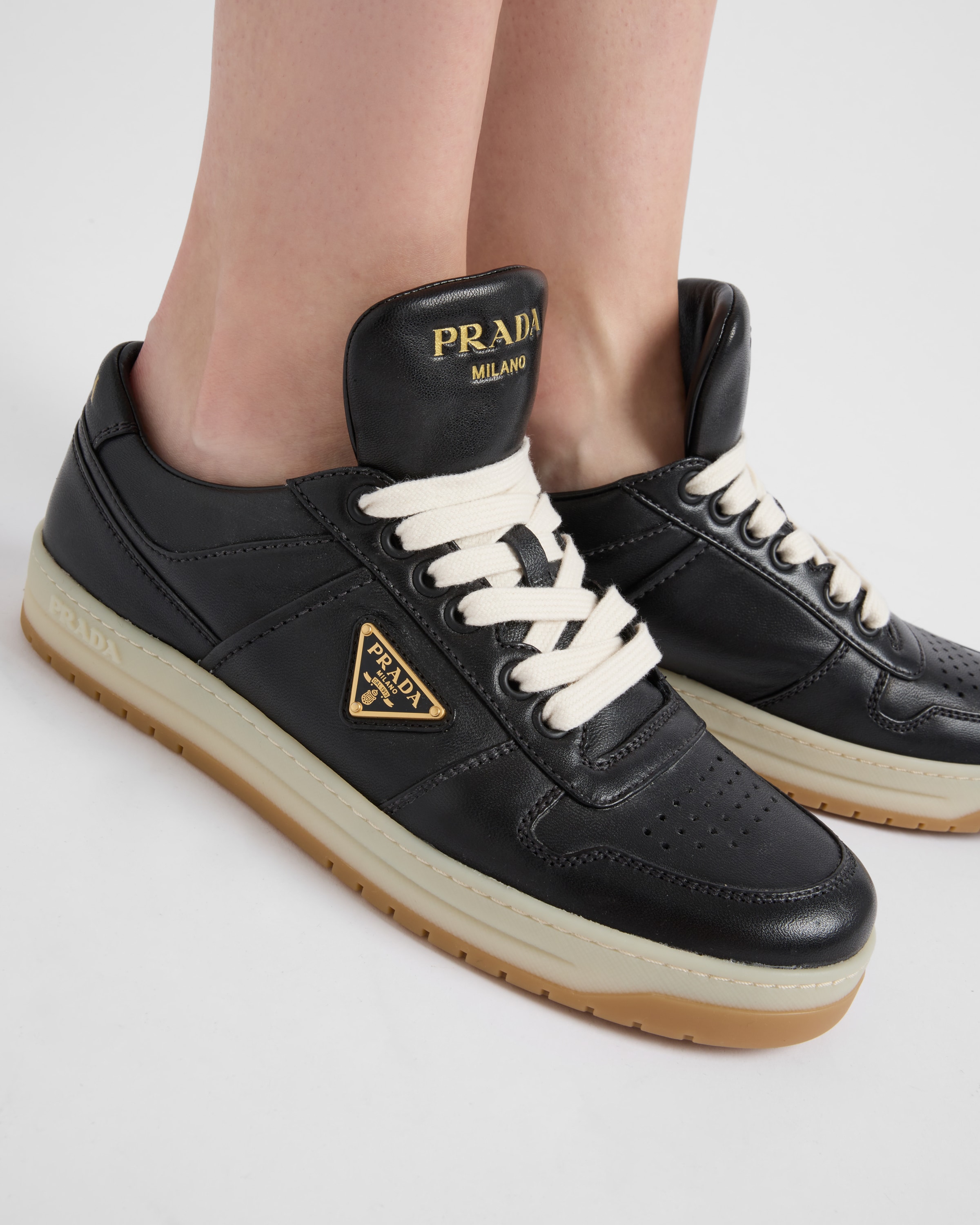 Prada Downtown Nappa Leather Sneakers In Black