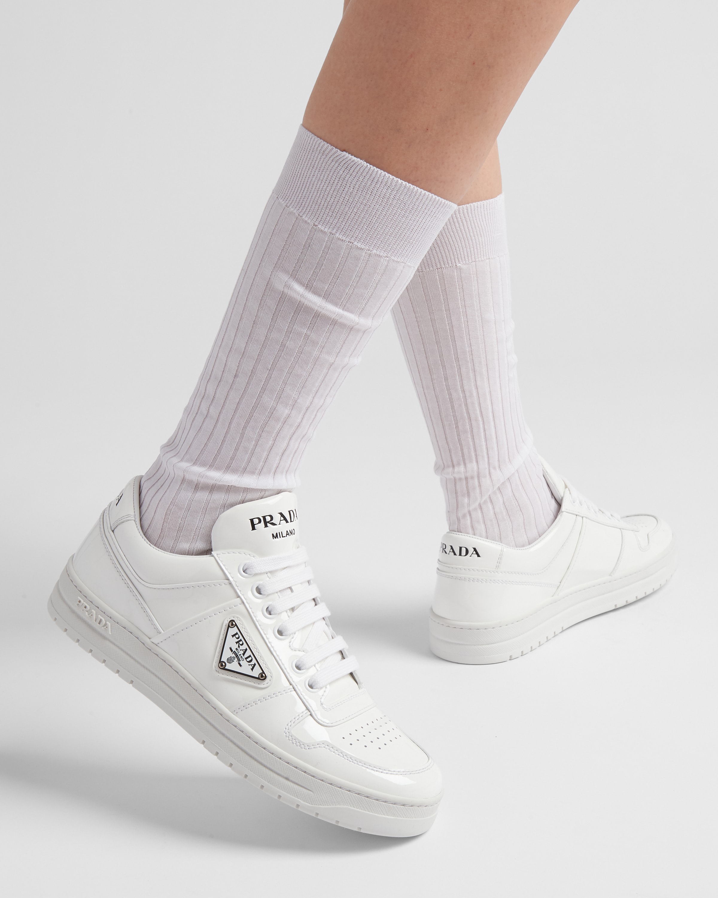 Prada white patent leather sneakers hotsell
