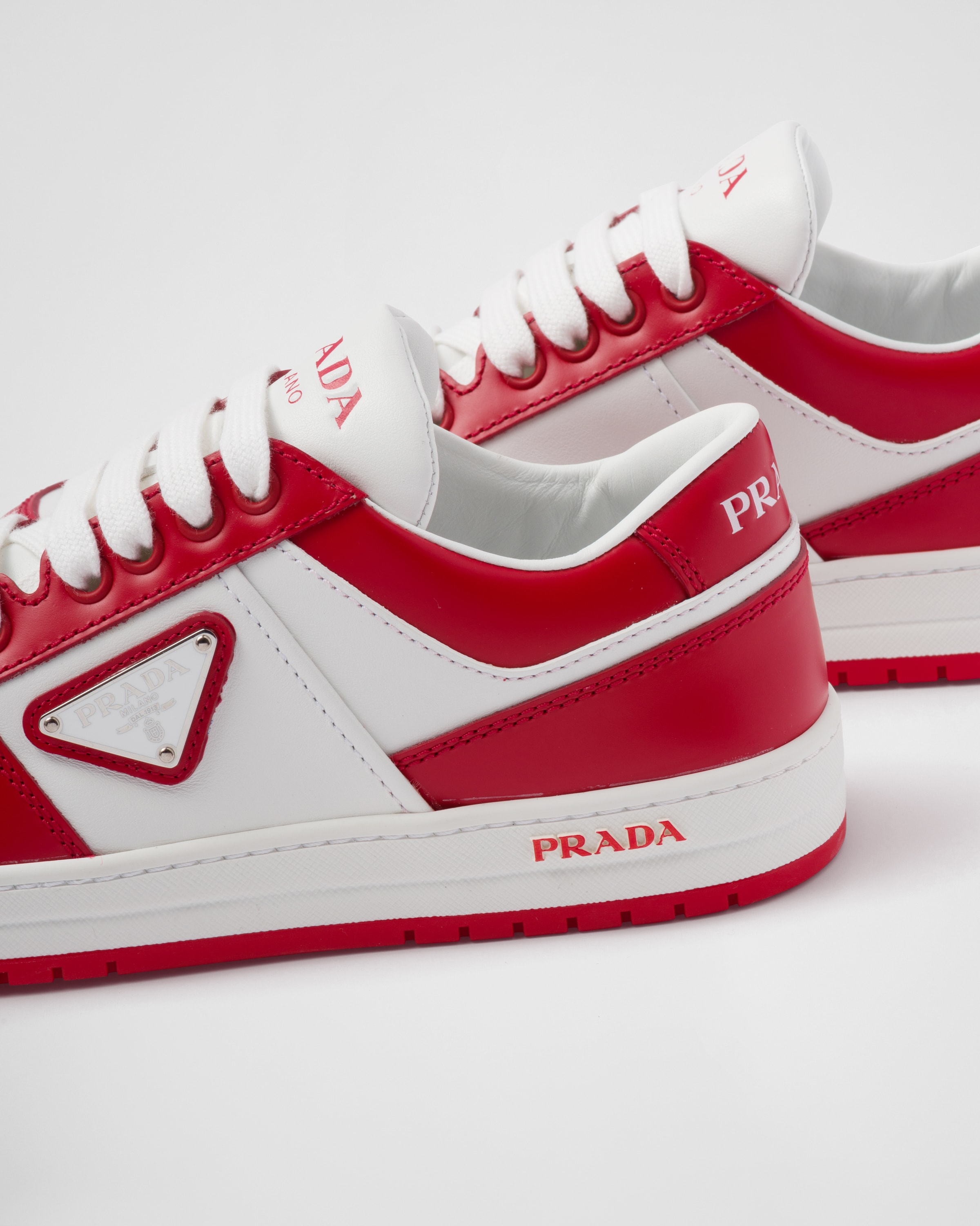 White lacquer Red Downtown Leather Sneakers PRADA