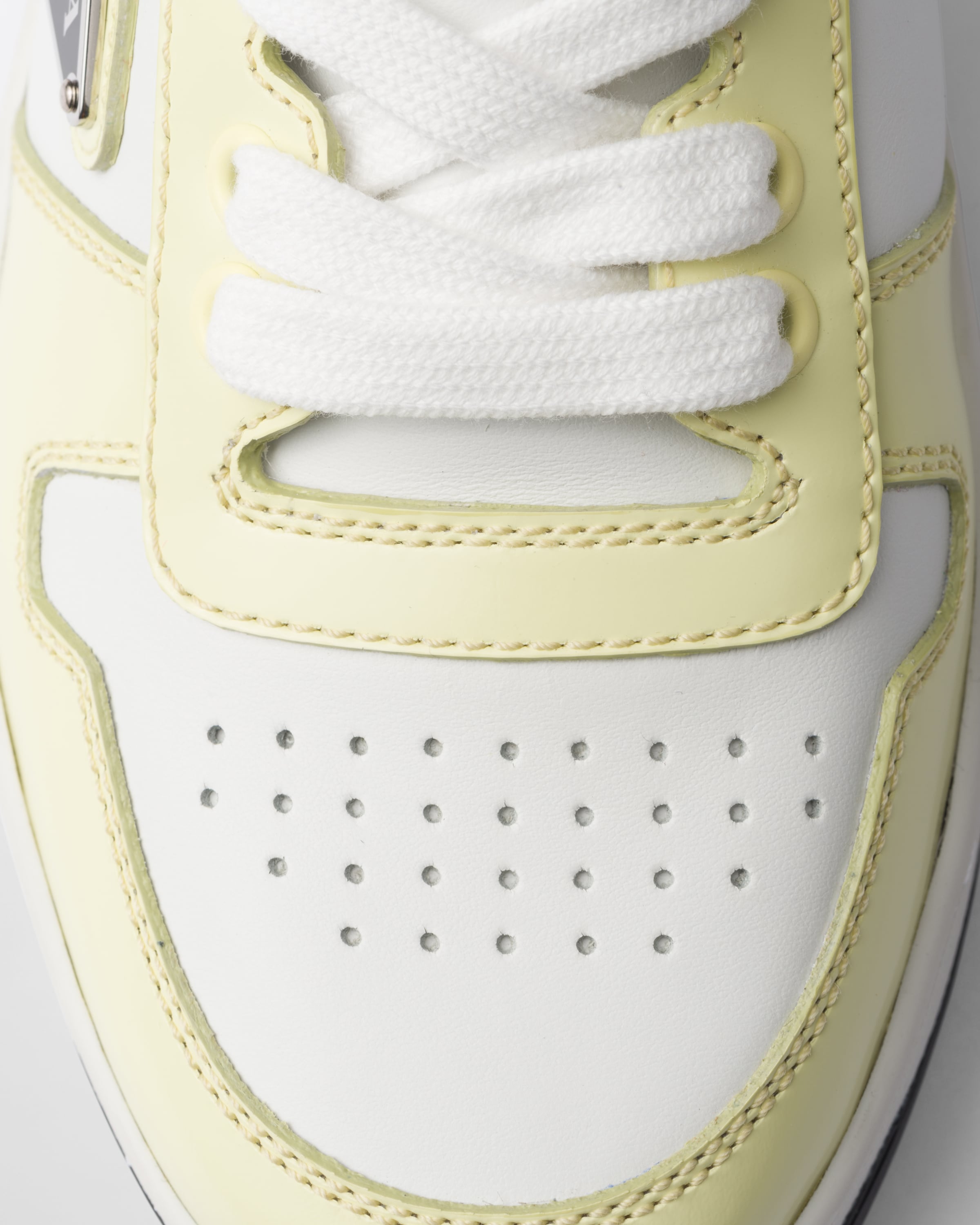 White daffodil Yellow Downtown Leather Sneakers PRADA