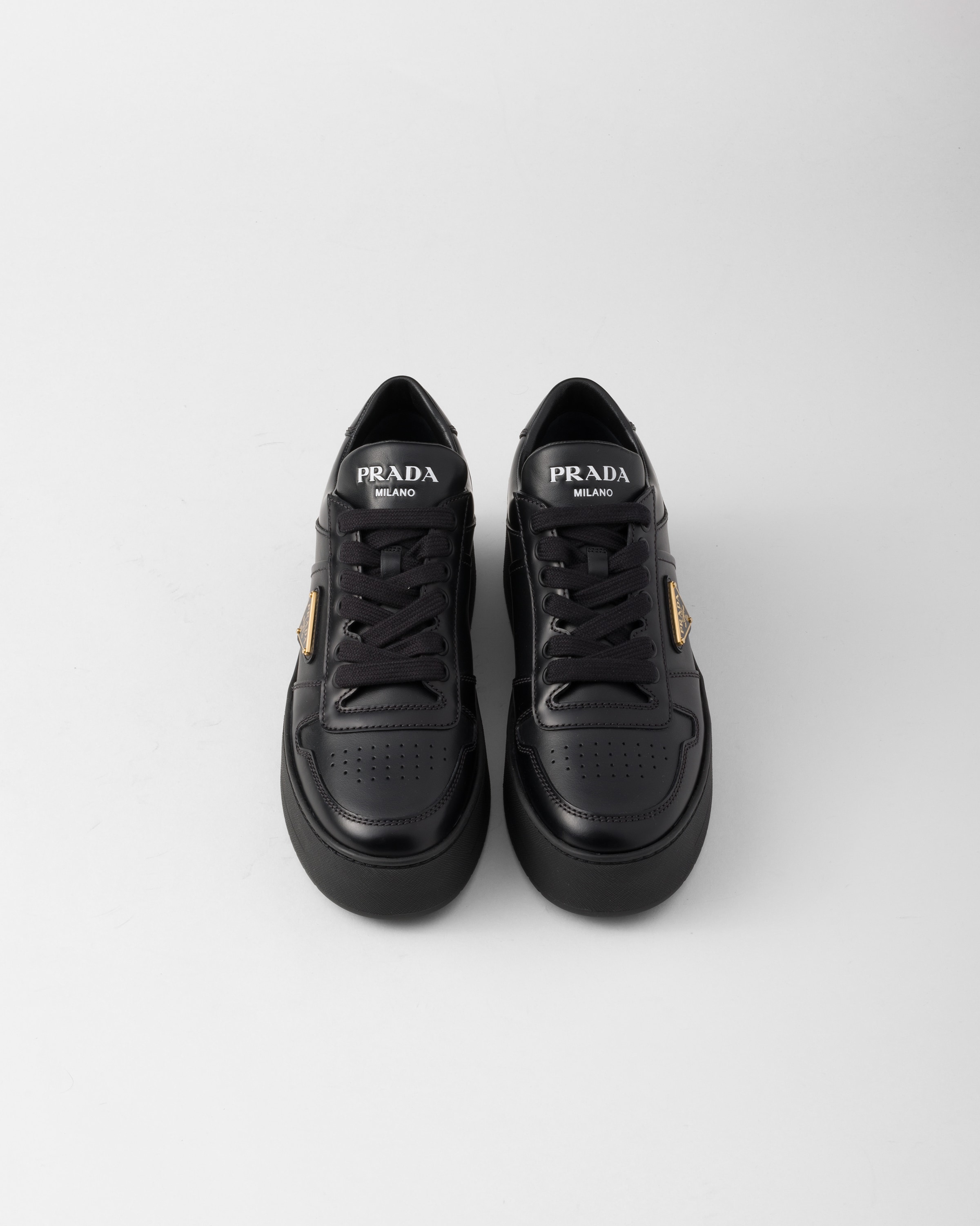 Black Downtown Bold Leather Sneakers PRADA