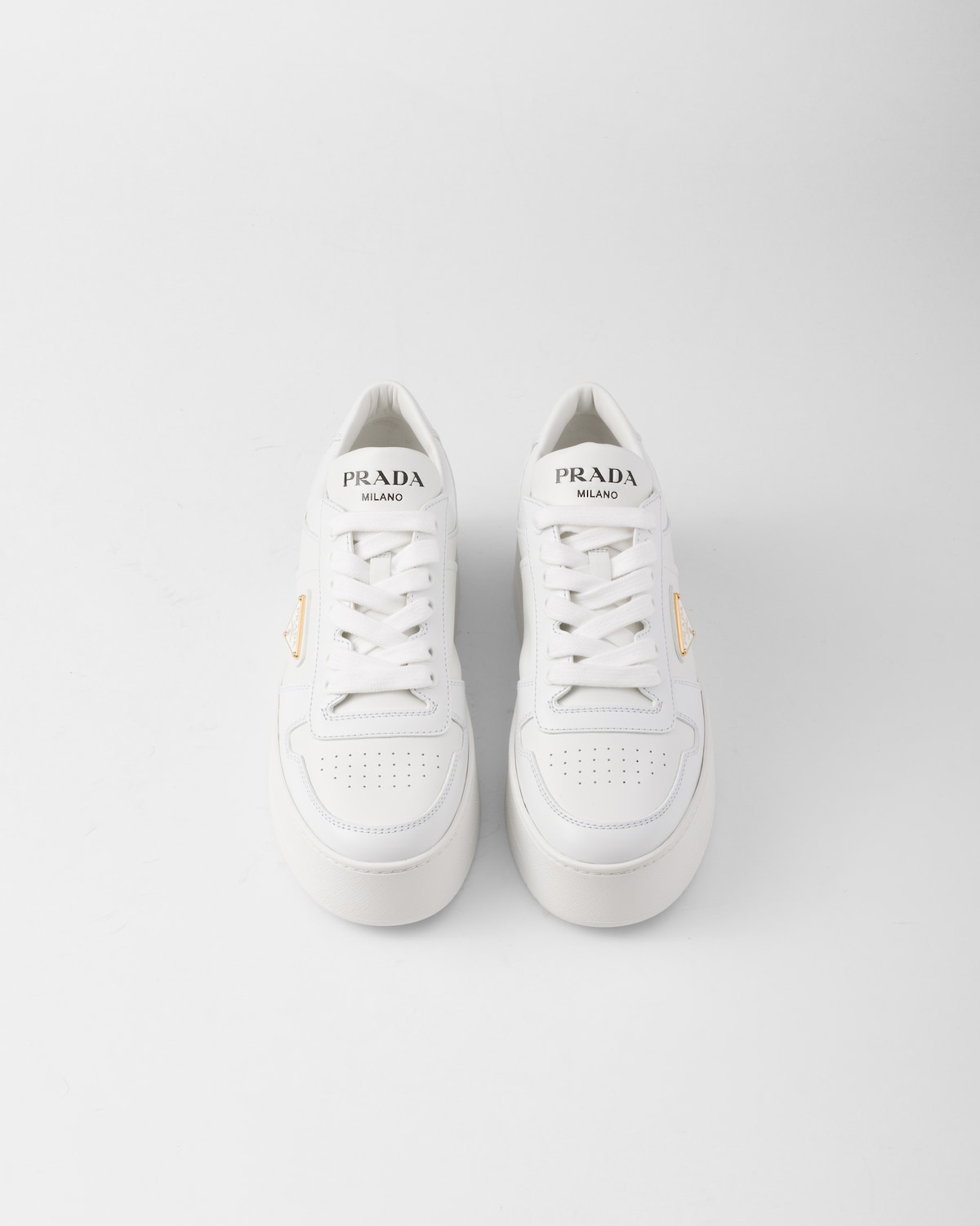 Prada White Calf Leather Bos Taurus Platform Sneakers