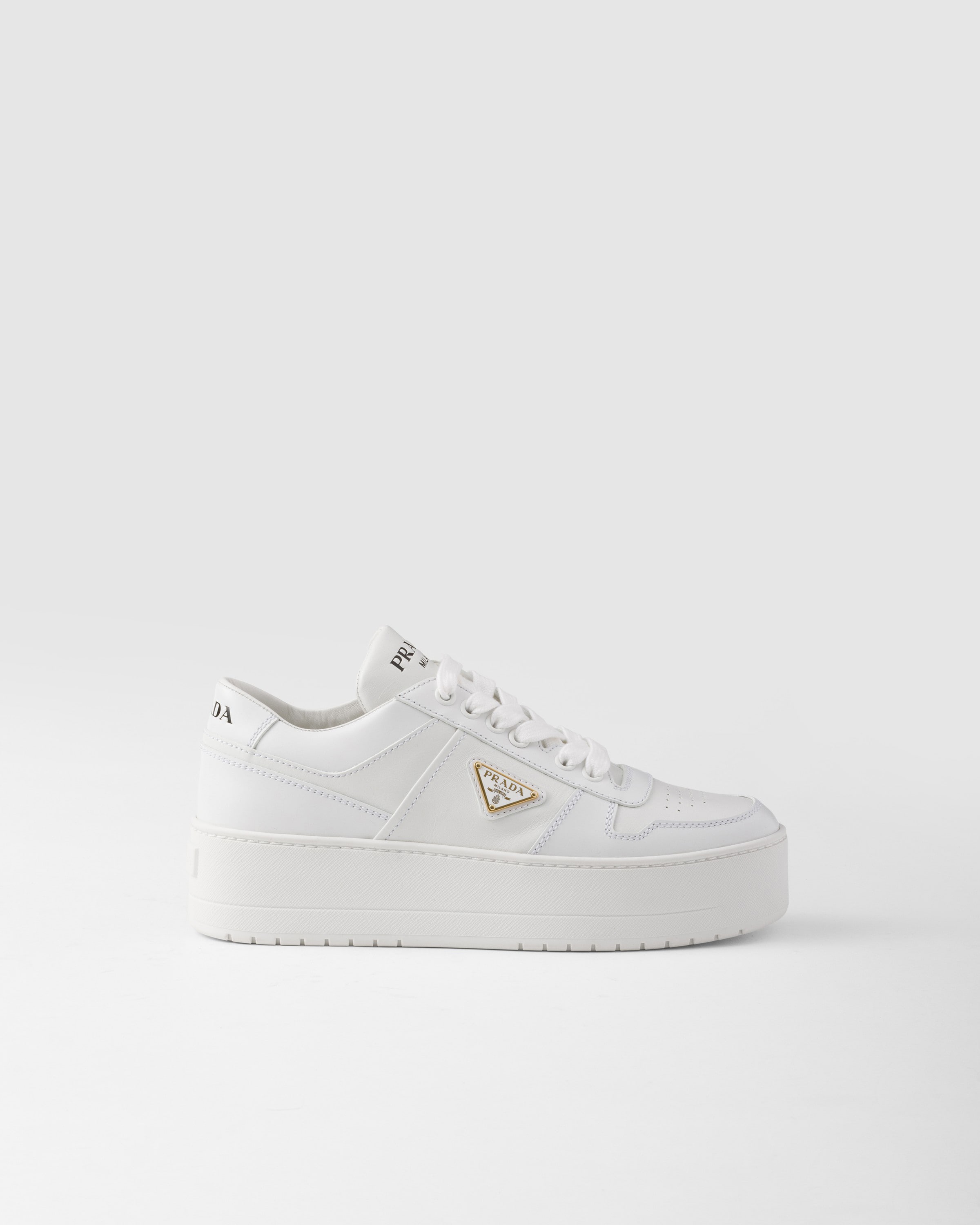 White Downtown Bold leather sneakers | PRADA