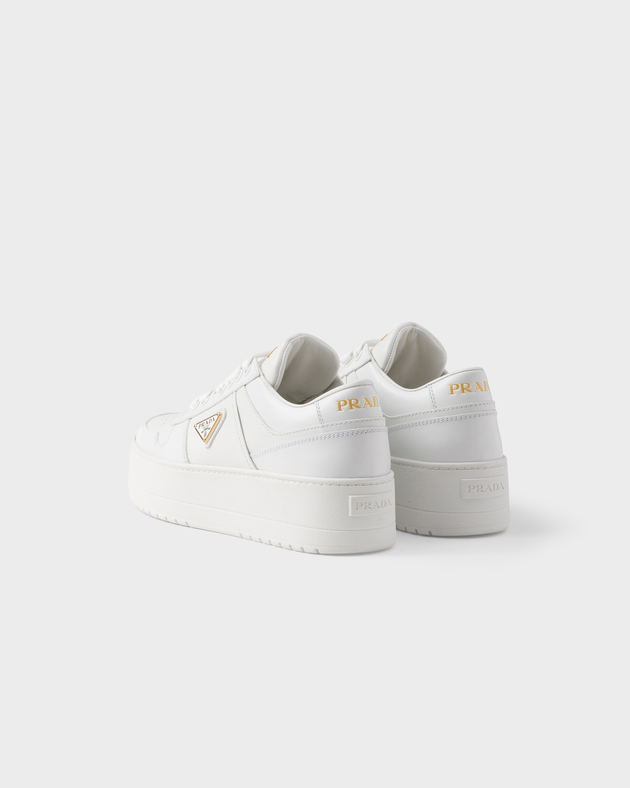 White Downtown Bold Leather Sneakers | PRADA - United States