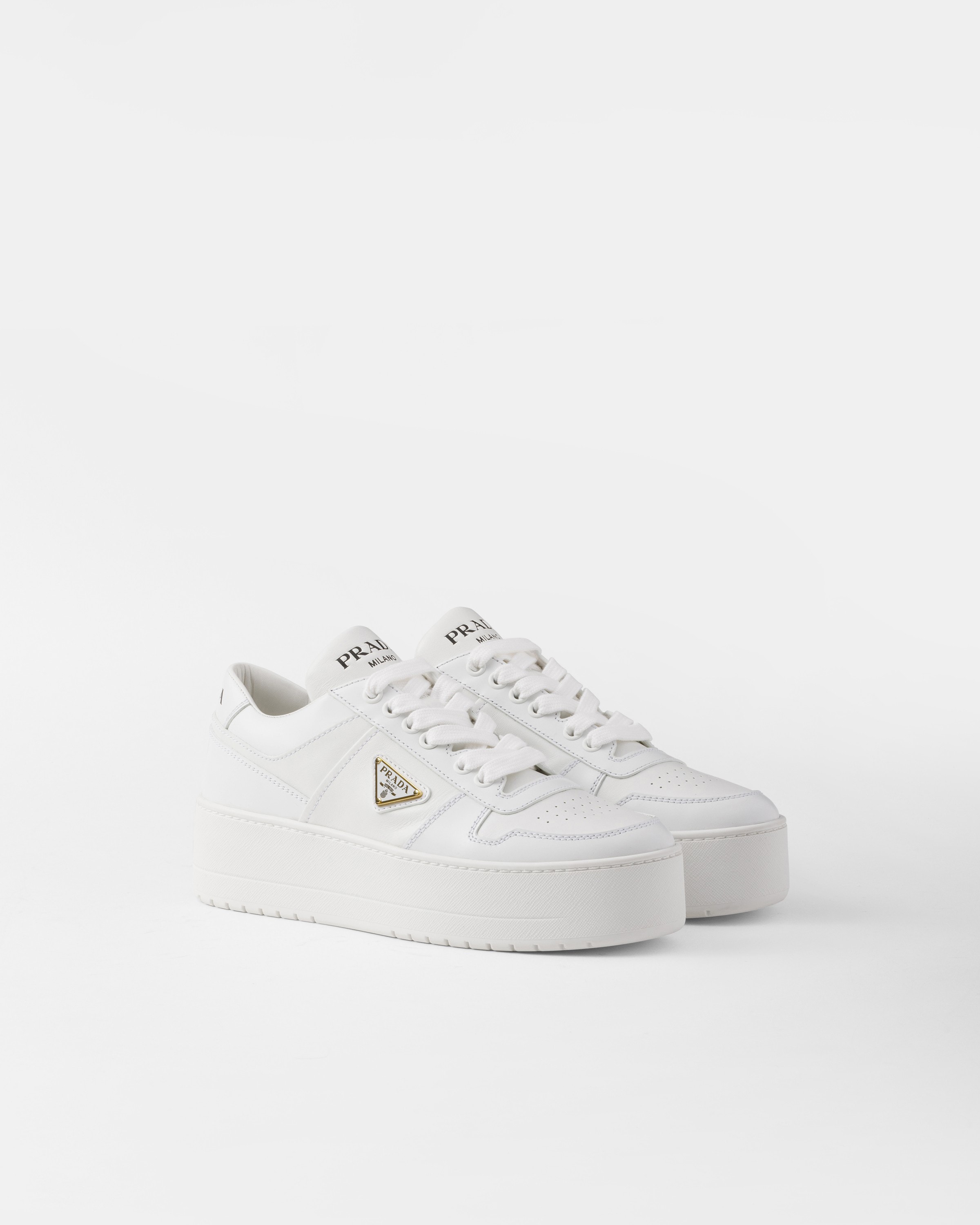PRADA ホワイト ストライプ スニーカー White Downtown Bold leather sneakers | PRADA - United States