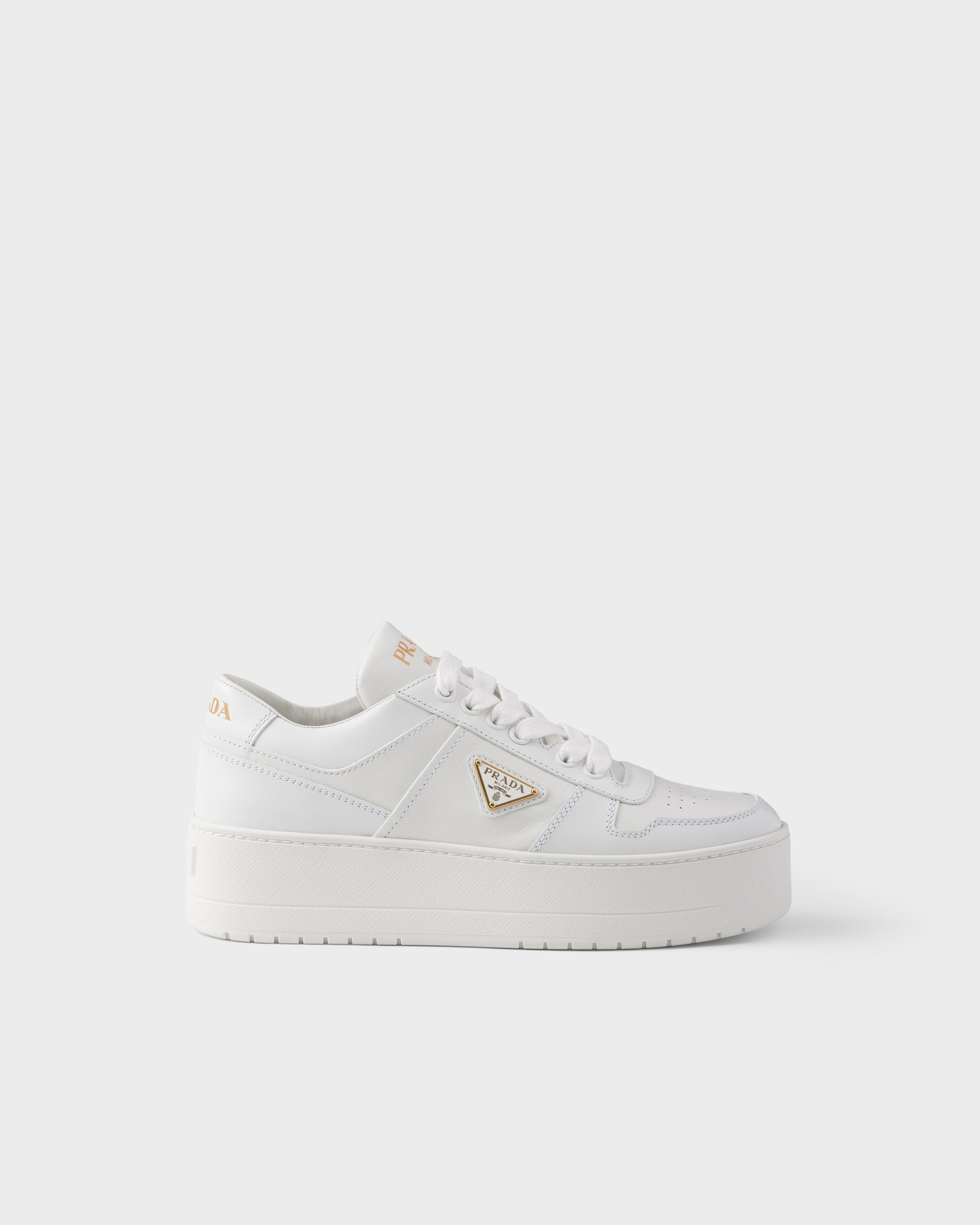 White Downtown Bold Leather Sneakers | PRADA - United States