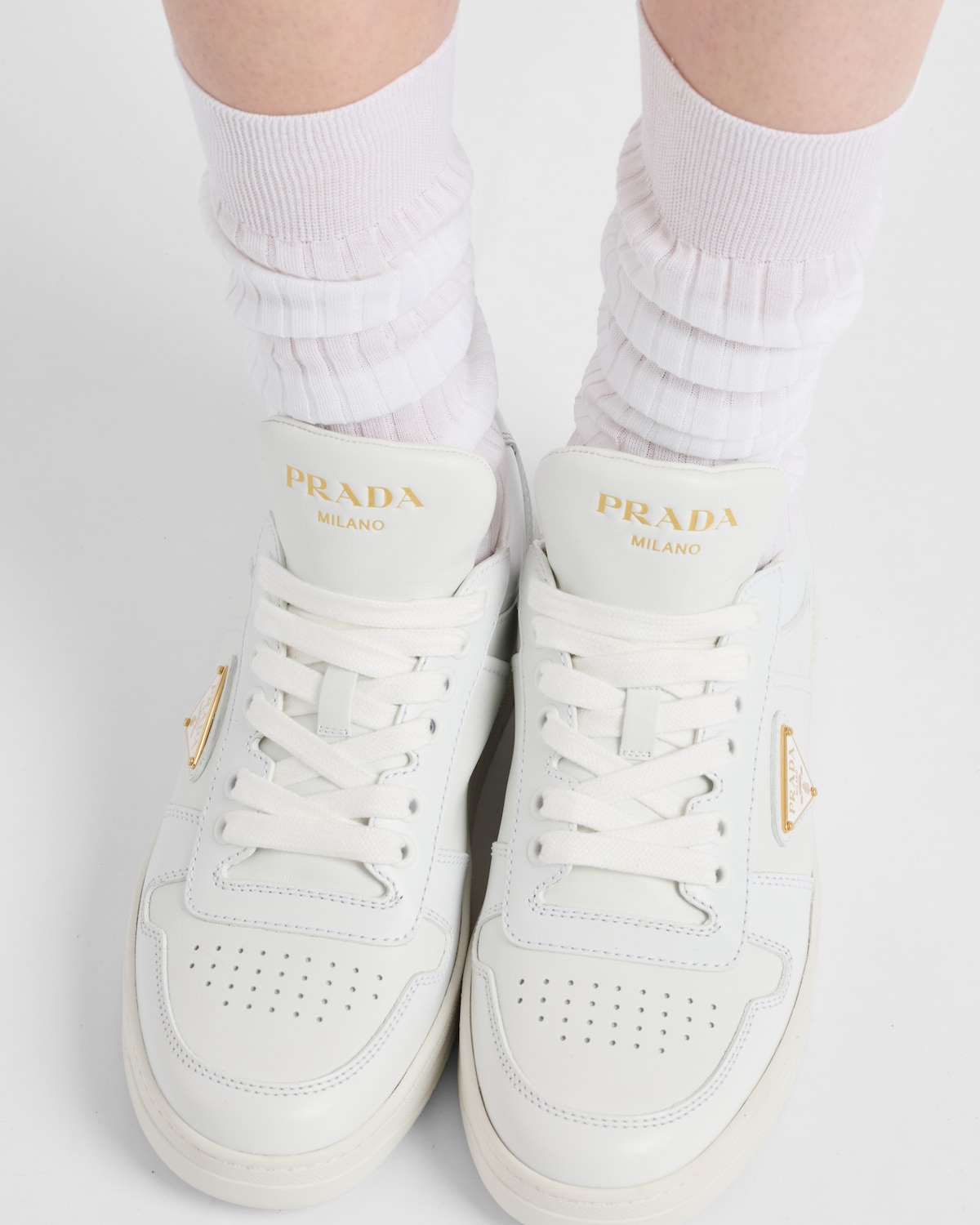PRADA 25S SNEAKER IN WHITE MIX BEIGE SUEDE STYLE 5
