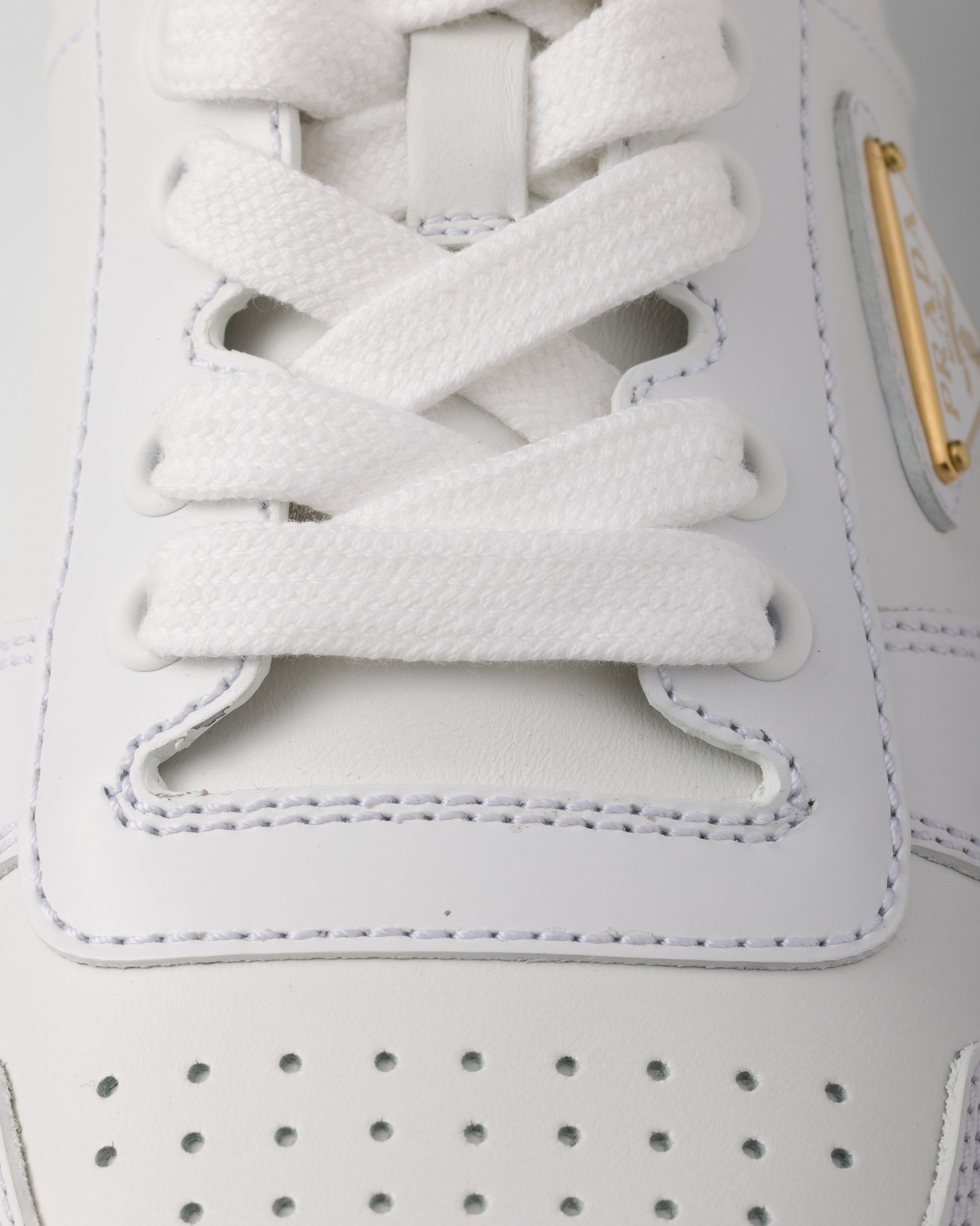 White Downtown Leather Sneakers | PRADA