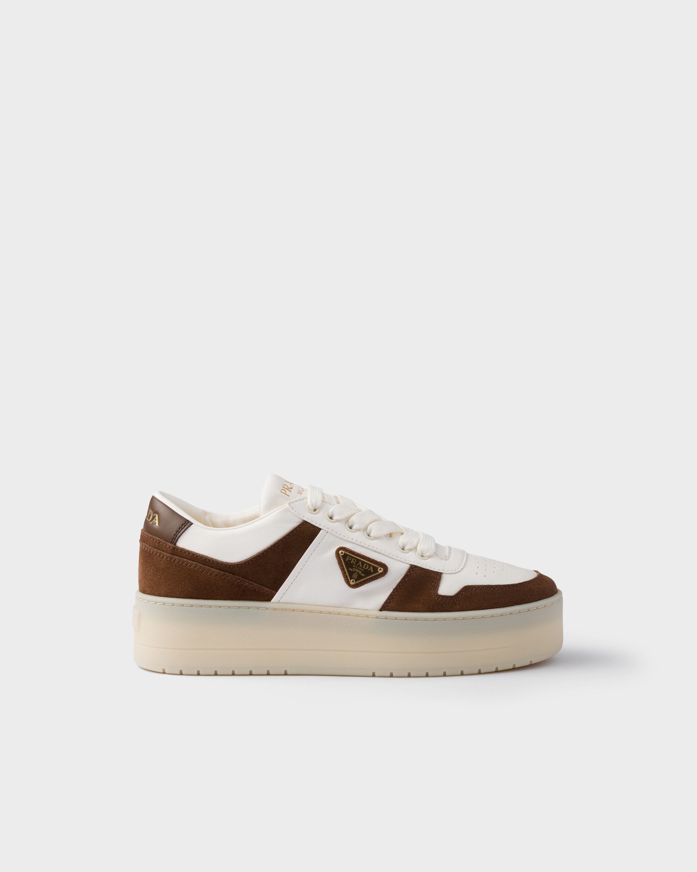 PRADA ダウンタウン ボールド ナッパレザーxスエード スニーカー ホワイト／グレージュ プラダ ダウンタウン ボールド ナッパ