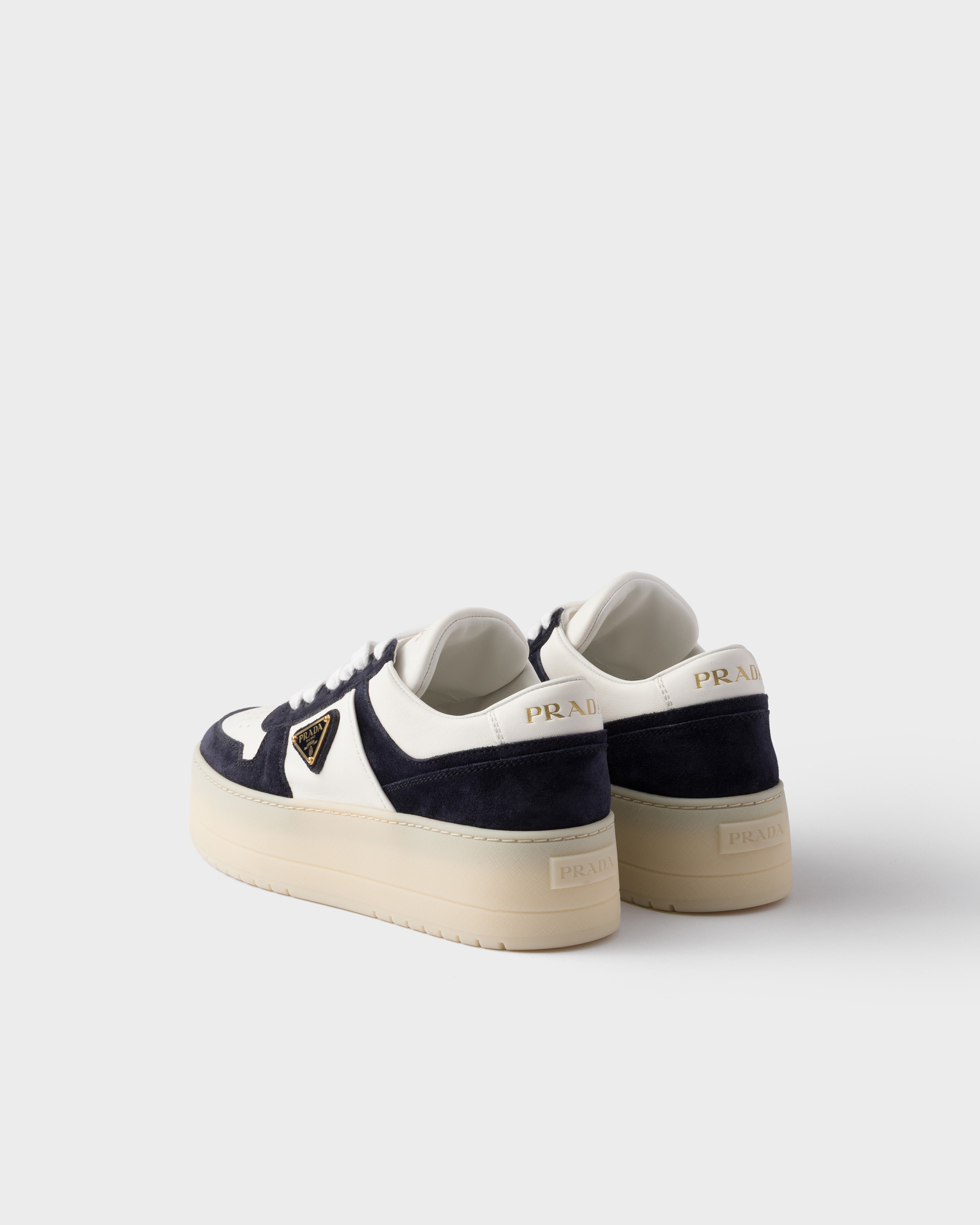 Shop Prada Downtown Bold Sneaker Aus Nappa-leder Und Wildleder In White/blue