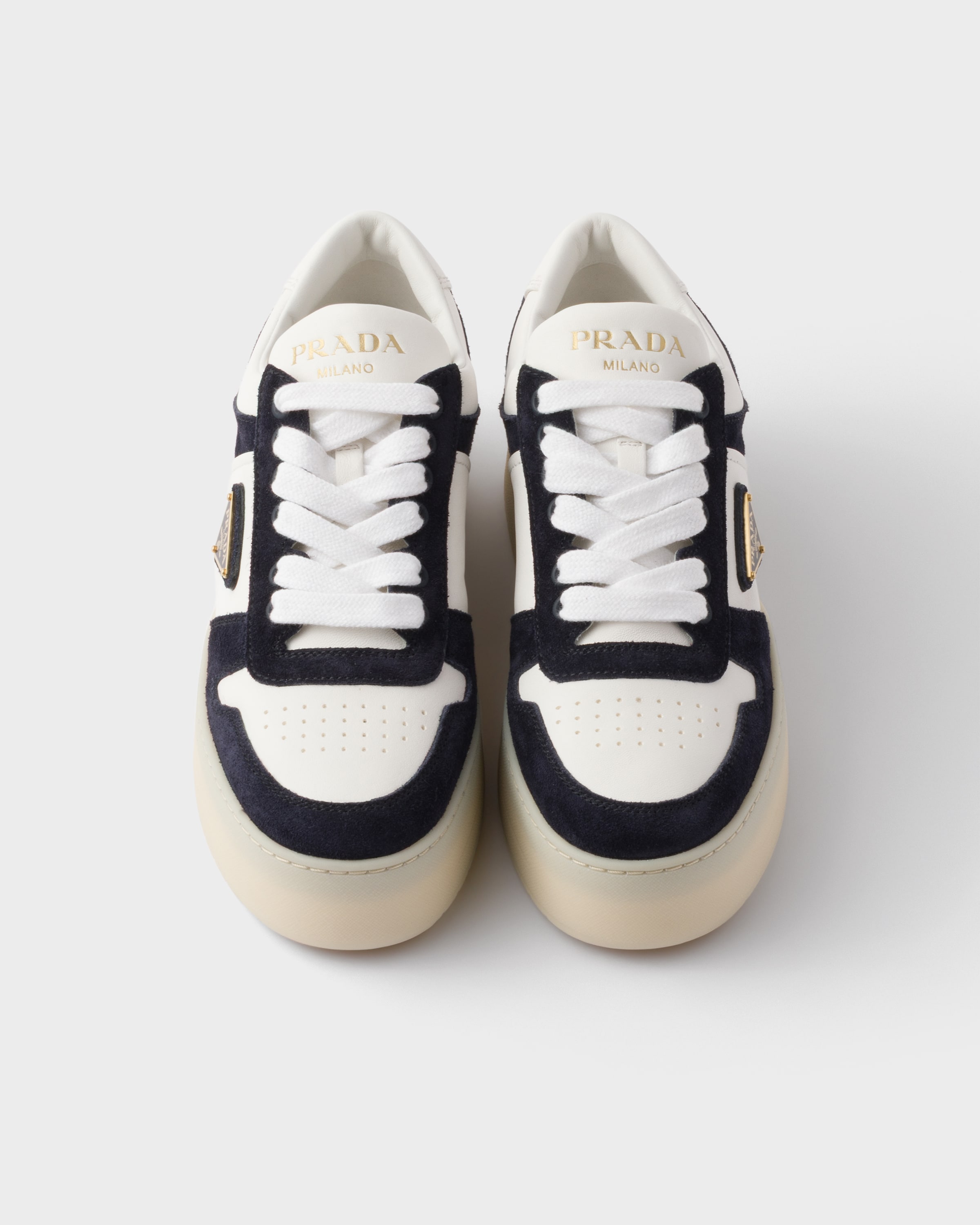 Shop Prada Downtown Bold Sneaker Aus Nappa-leder Und Wildleder In White/blue