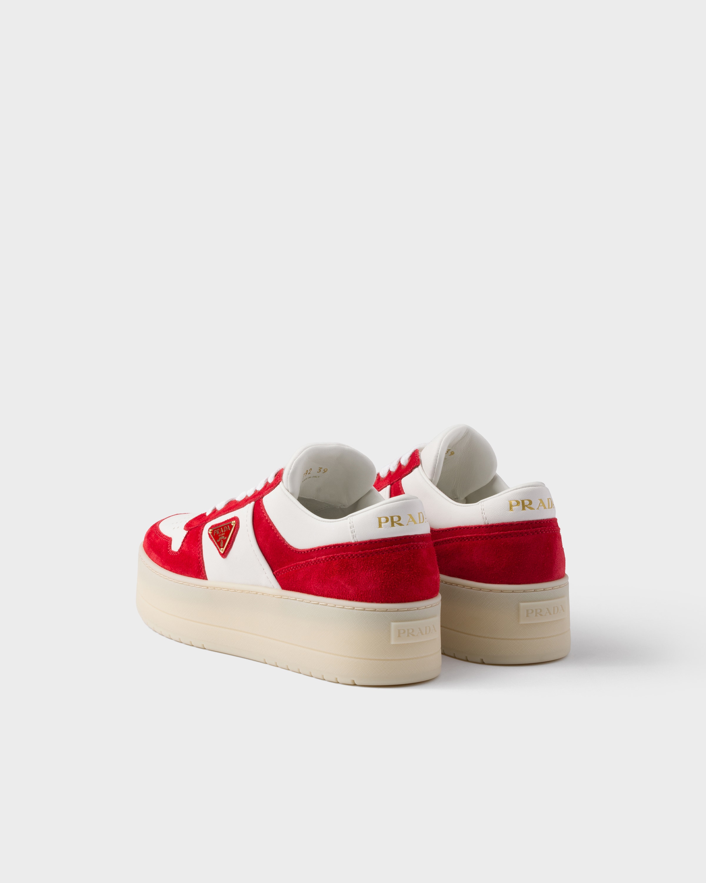 Prada Suede Platform Downtown Sneakers 50 In White/red