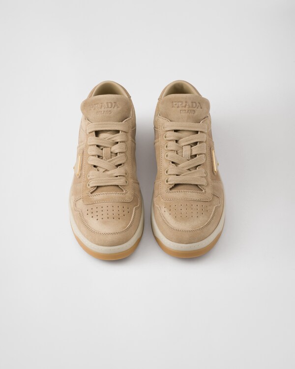 Ecru Downtown Suede Sneakers | PRADA