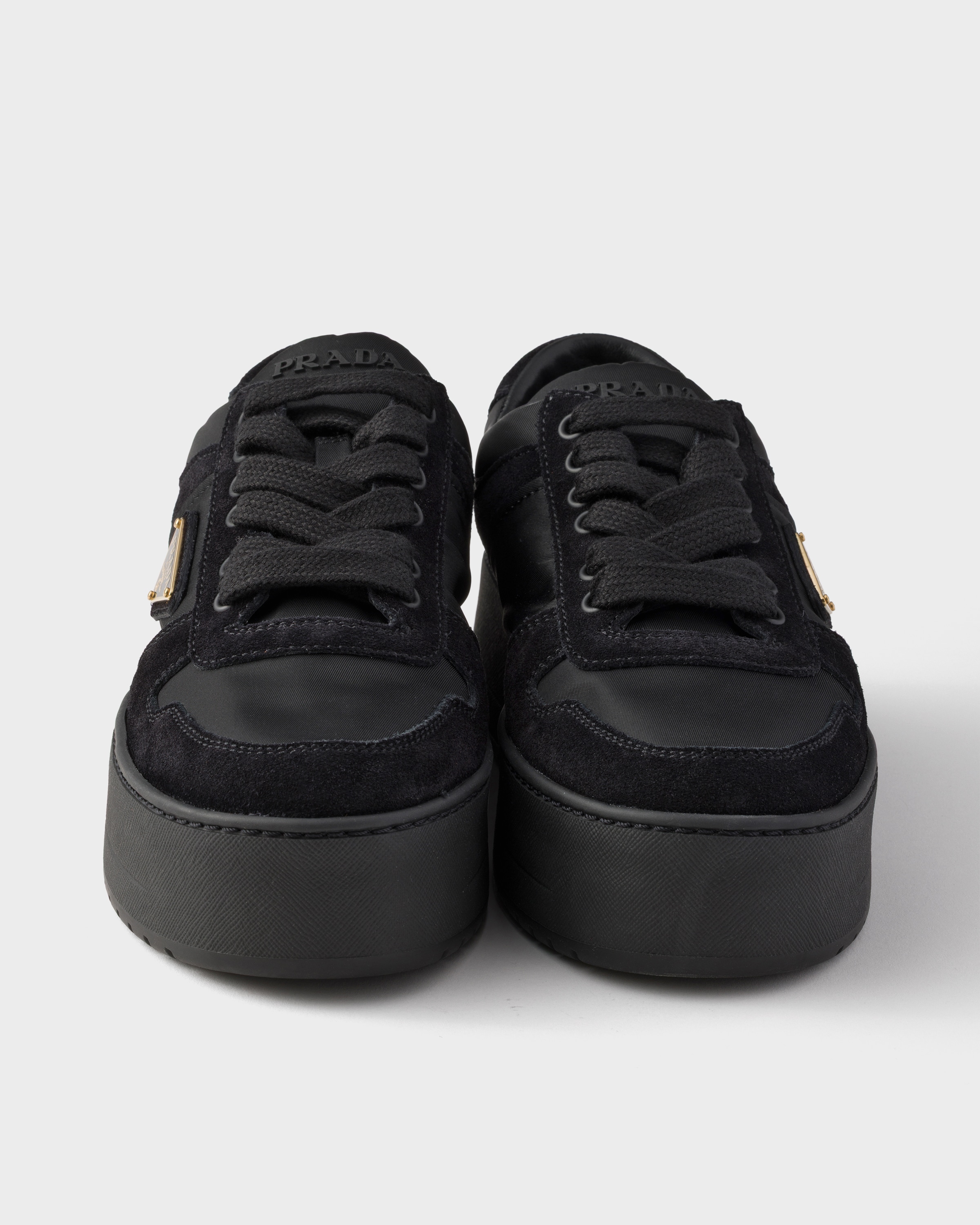Black Downtown Bold Re-nylon And Suede Sneakers | PRADA - United