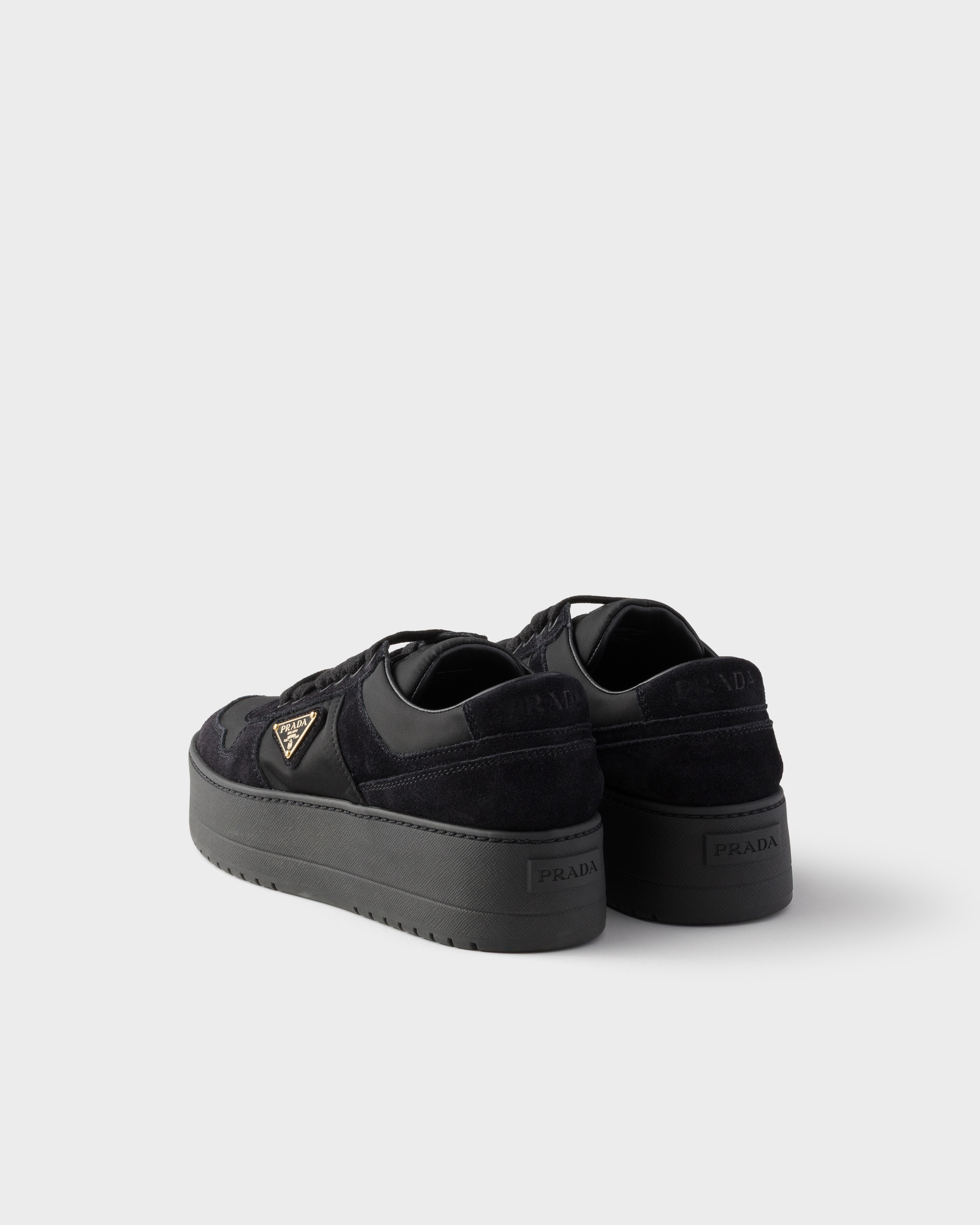 Black Downtown Bold Re-nylon And Suede Sneakers | PRADA - United
