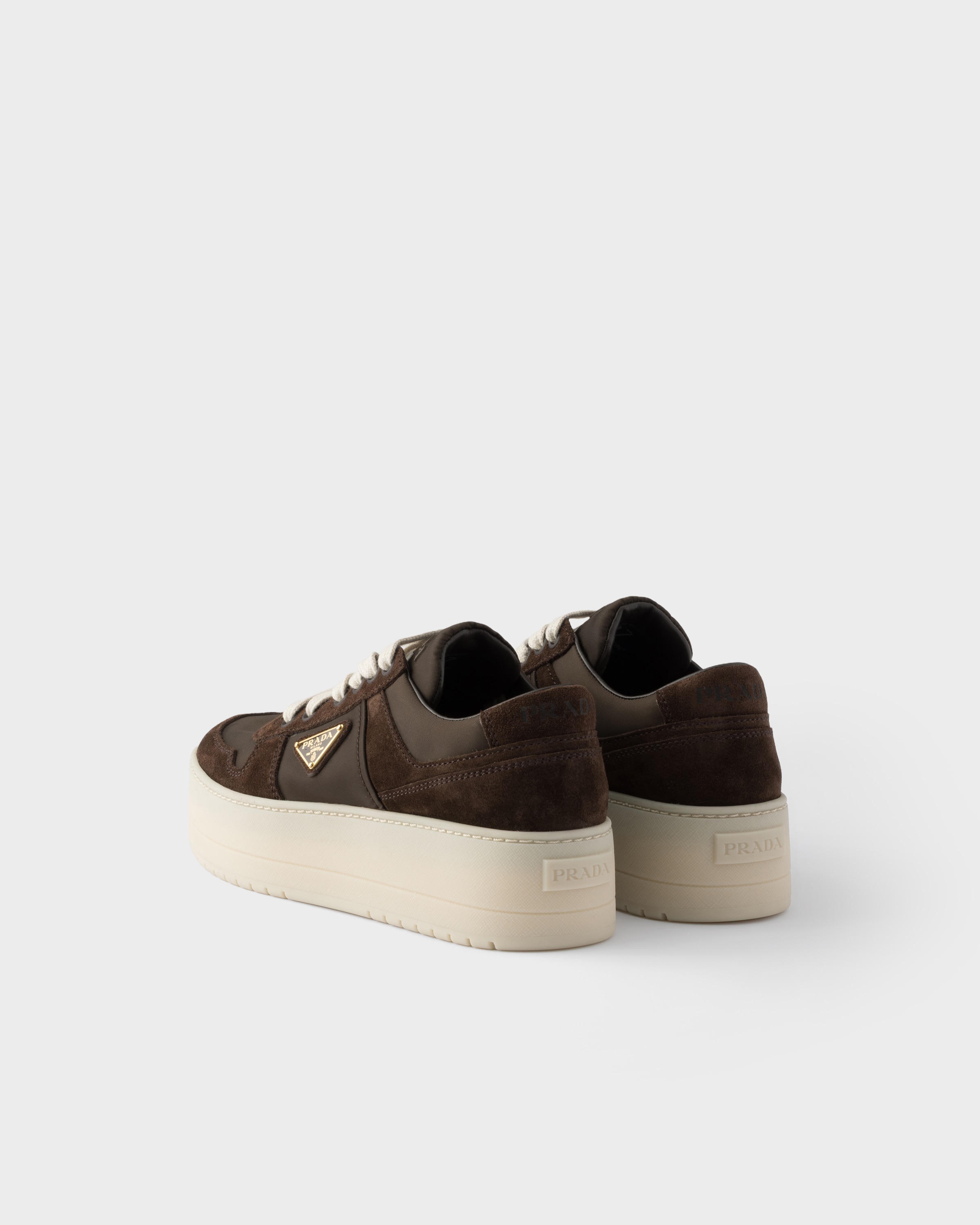 Dark Brown Downtown Bold Re-nylon And Suede Sneakers | PRADA - Taiwan