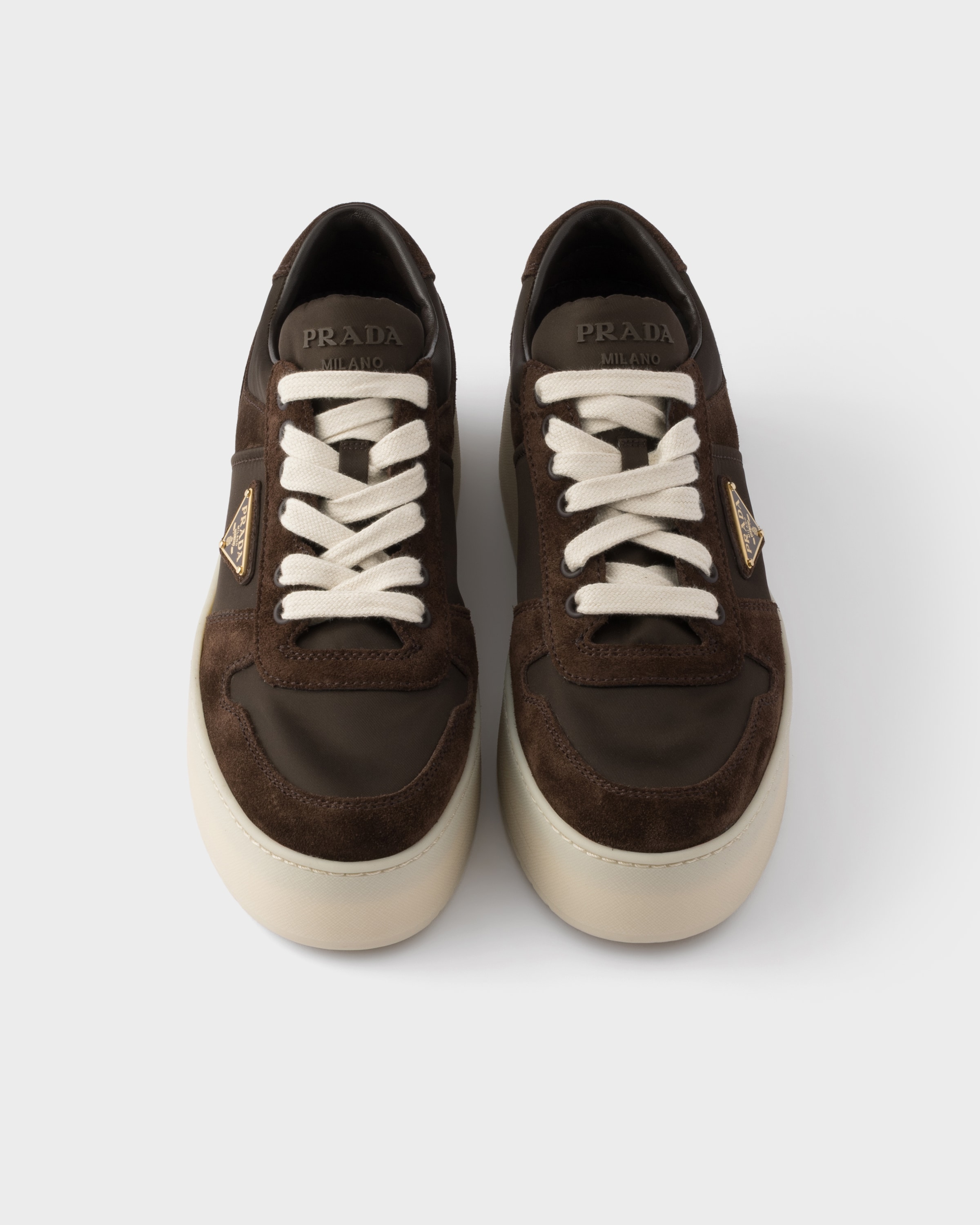 PRADA プラダ スニーカー 8.5 ダークブラウン　27.5 ダークブラウン プラダ ダウンタウン ボールド Re-nylon X スエード