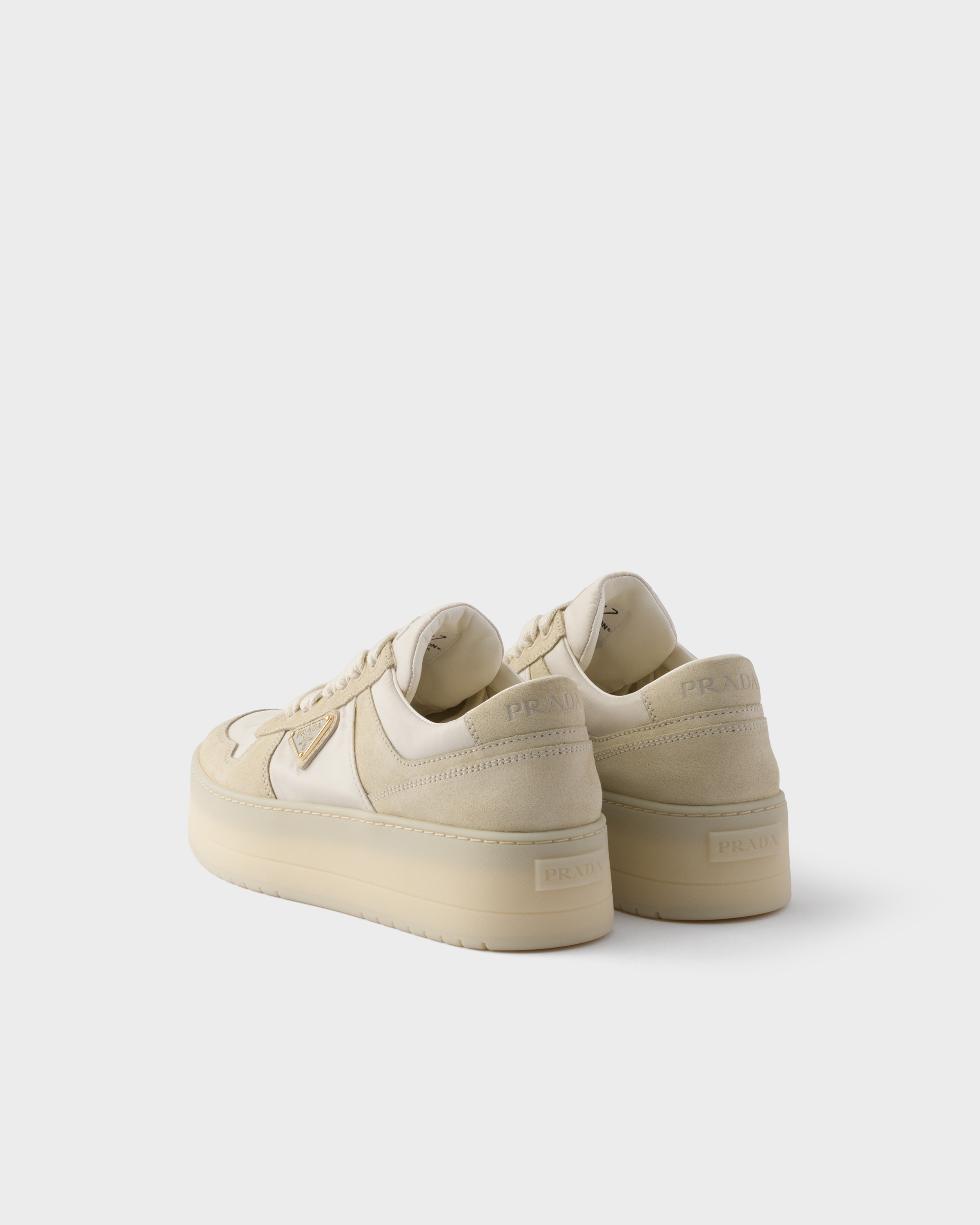 Ivory Downtown Bold Re-Nylon and suede sneakers | PRADA - United