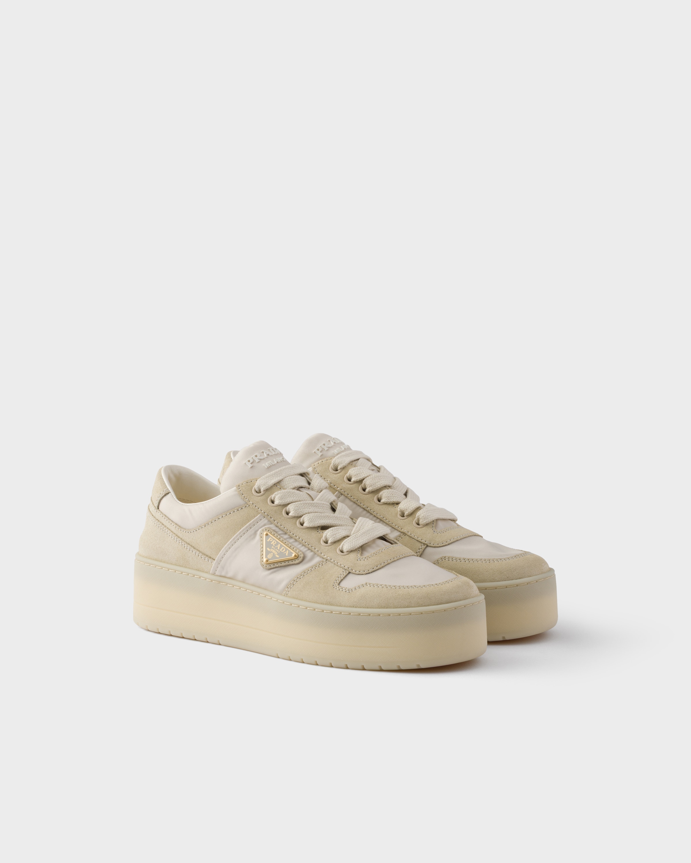 Ivory Downtown Bold Re-Nylon and suede sneakers | PRADA - United