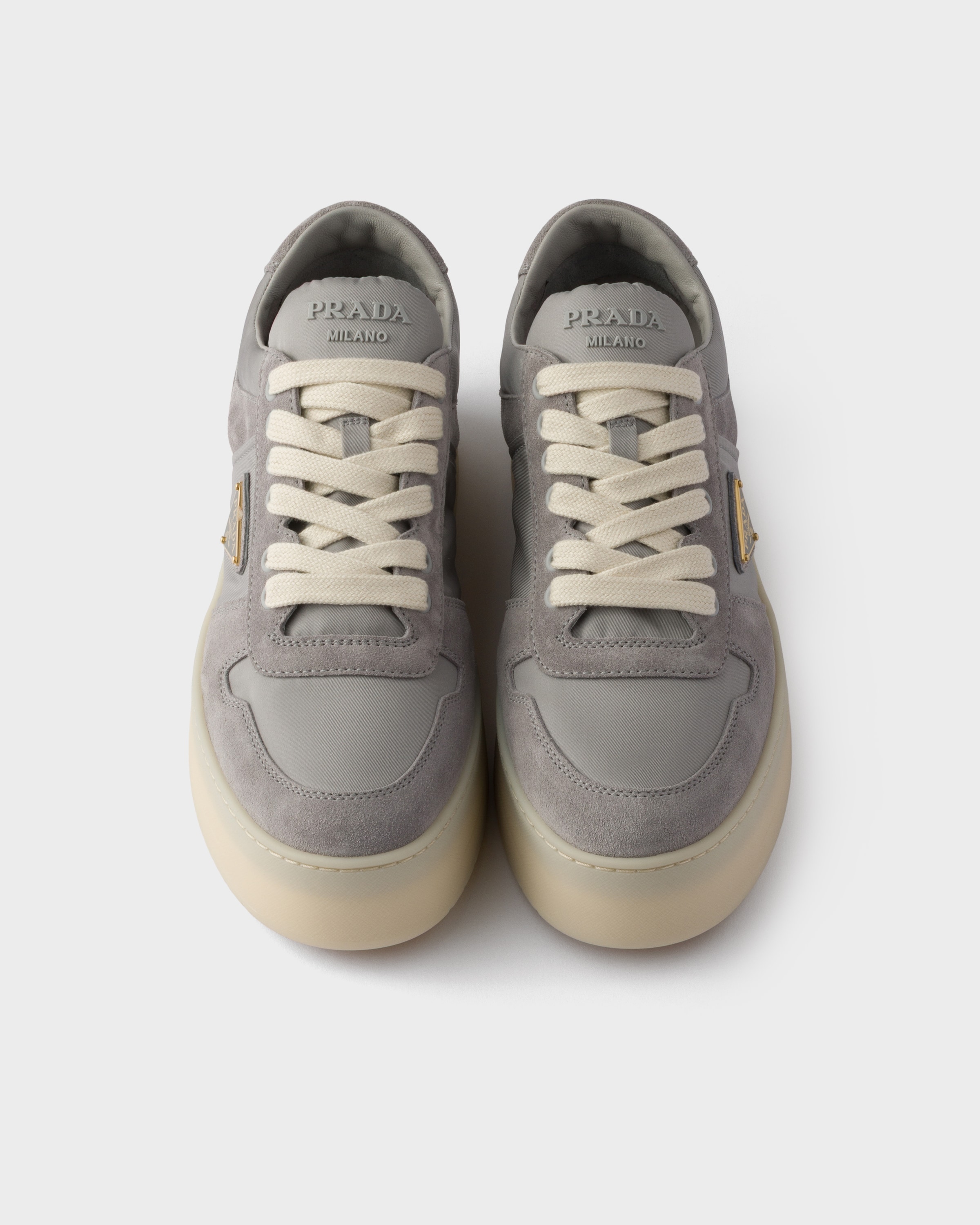 Granite Gray Downtown Bold Re-nylon And Suede Sneakers | PRADA