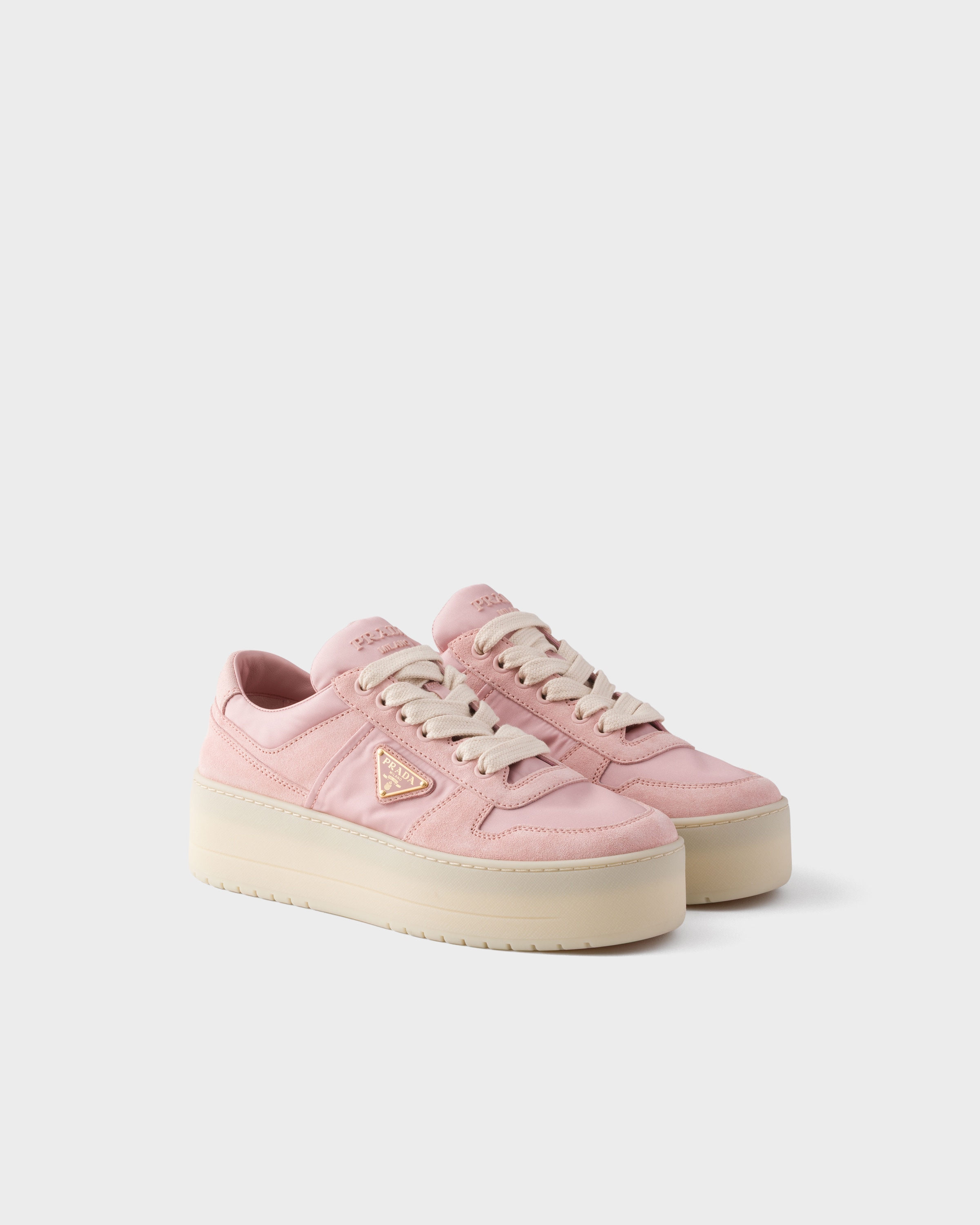 Peach Downtown Bold Re-nylon And Suede Sneakers | PRADA - United
