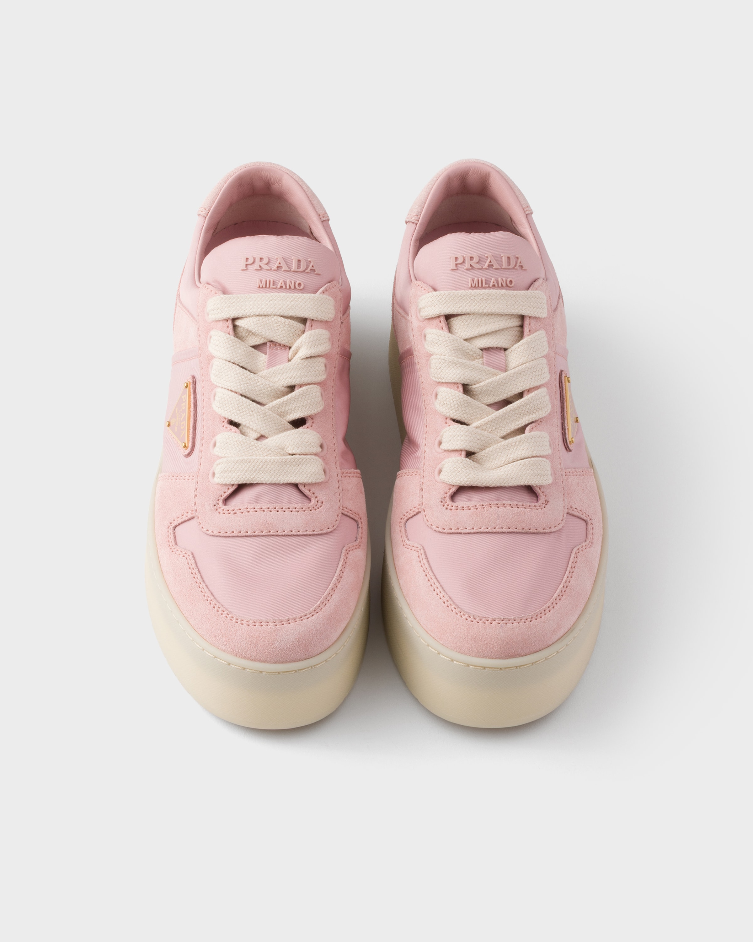 Peach Downtown Bold Re-nylon And Suede Sneakers | PRADA - United