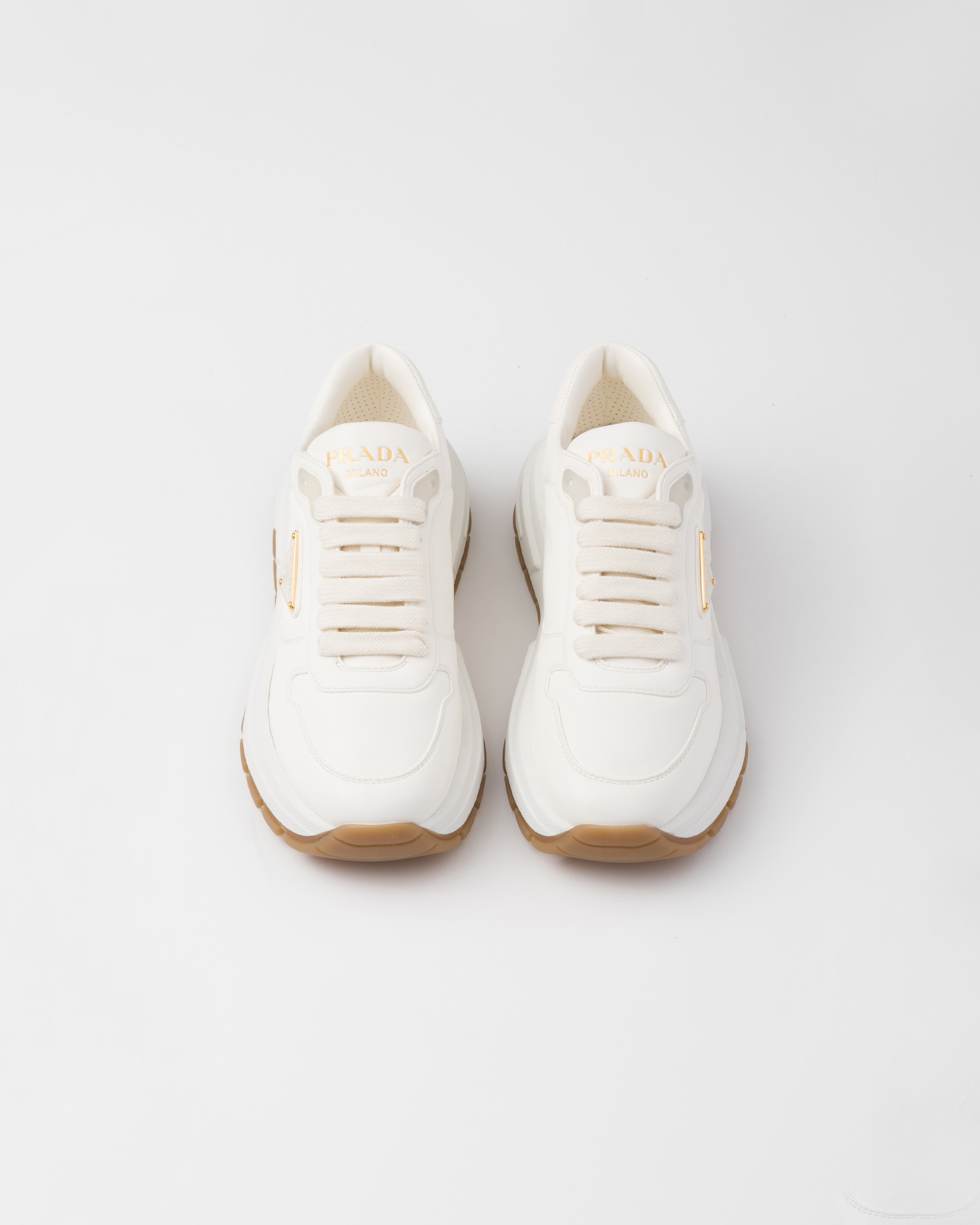 Ivory Prax 01 Leather Sneakers | PRADA - United States