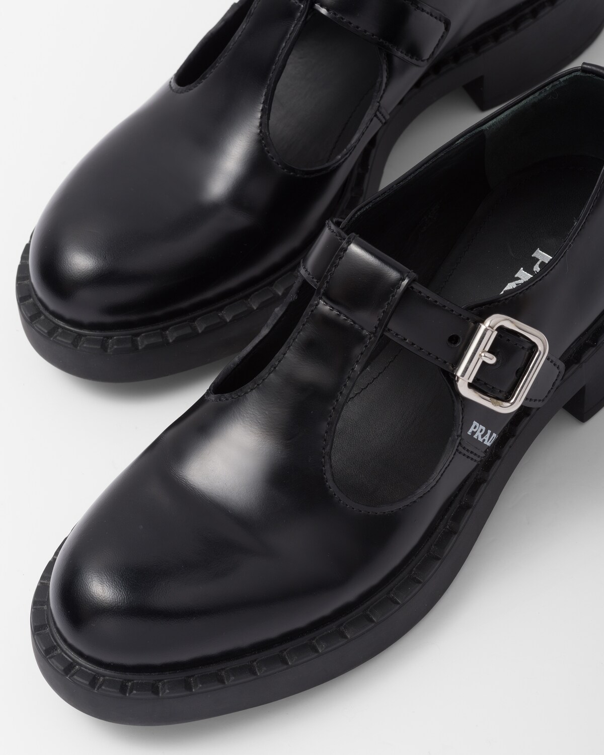 Black Brushedleather Mary Jane Tstrap Shoes PRADA